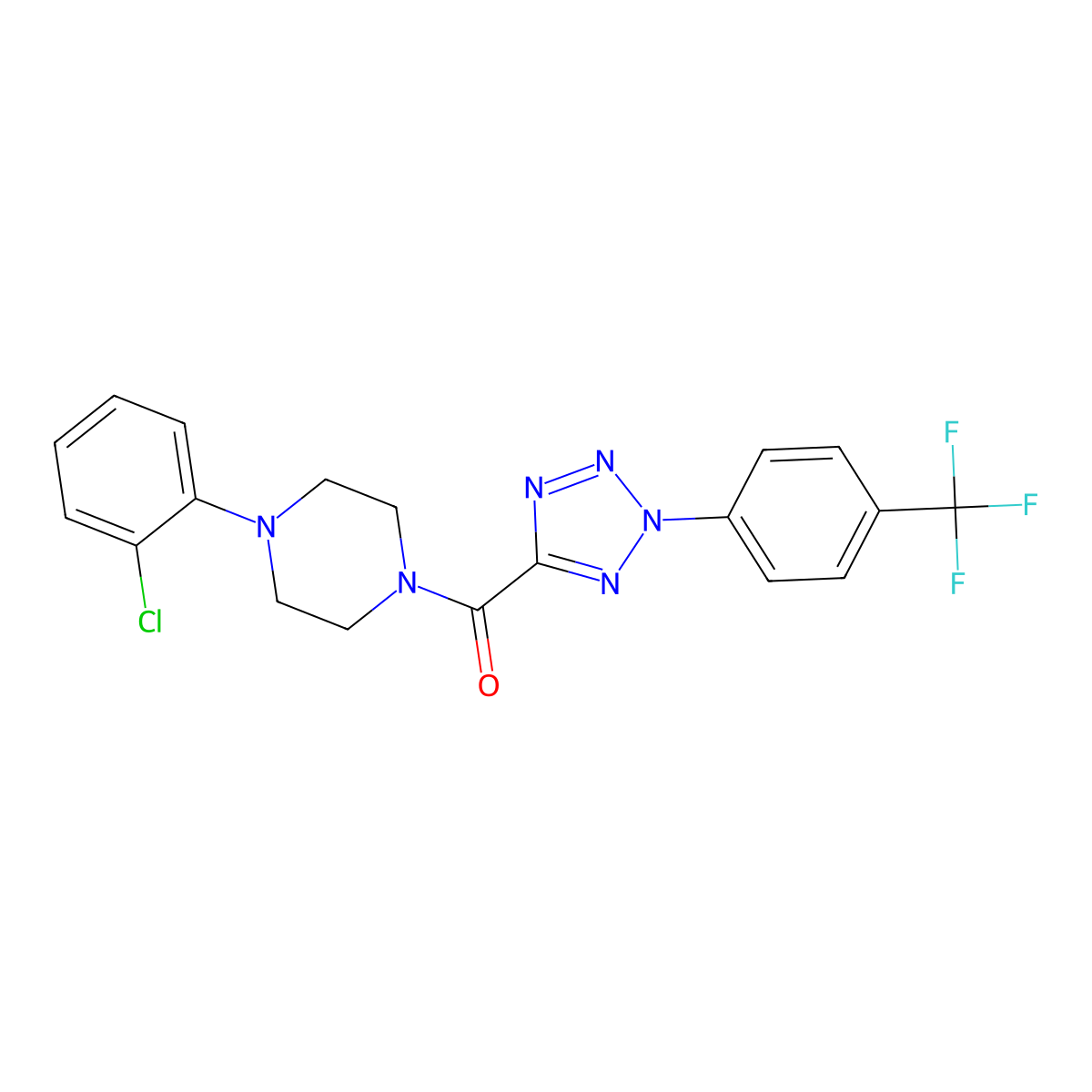 (4-(2-chlorophenyl)piperazin-1-yl)(2-(4-(trifluoromethyl)phenyl)-2H-tetrazol-5-yl)methanone molecular structure, CAS 1396880-86-6
