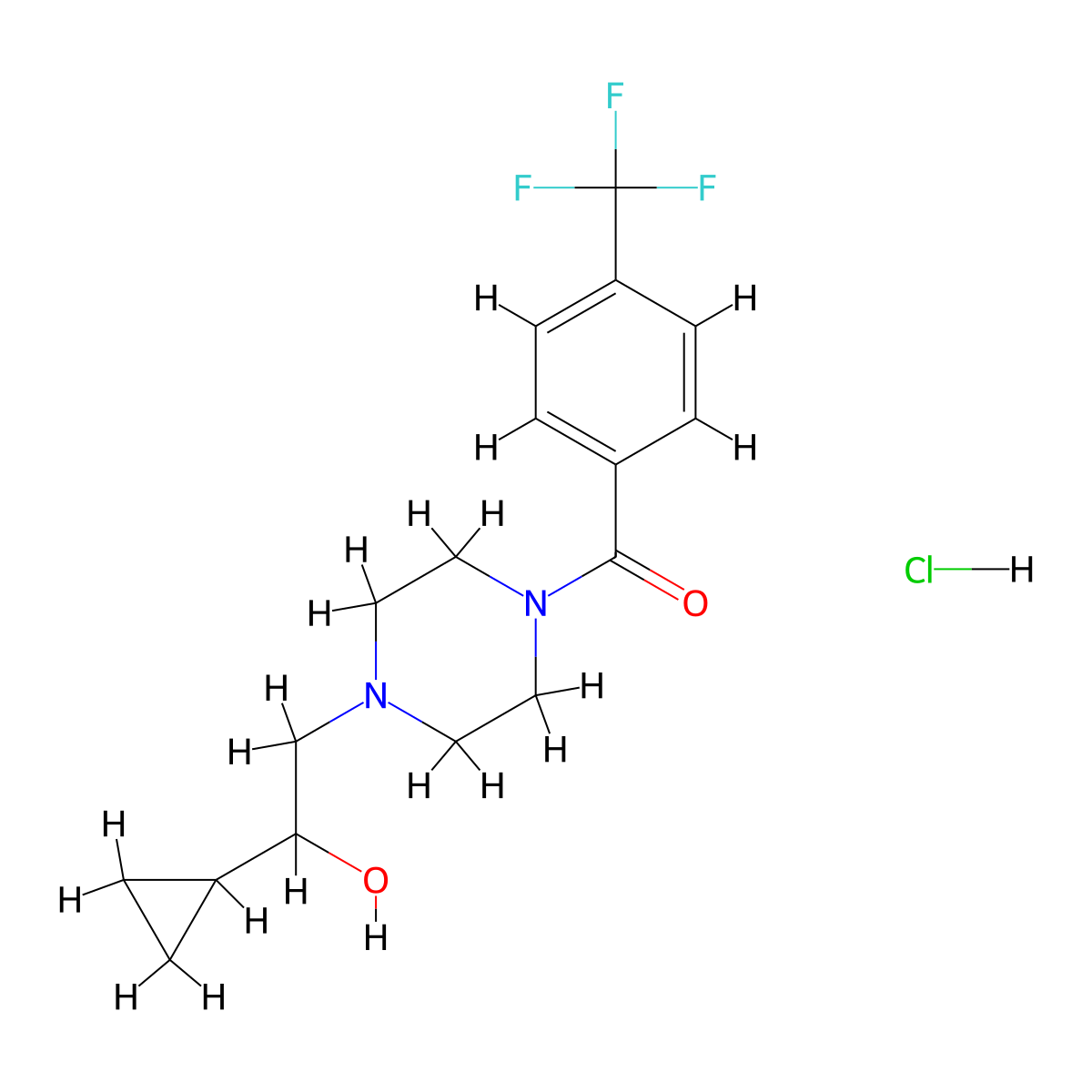 (4-(2-Cyclopropyl-2-hydroxyethyl)piperazin-1-yl)(4-(trifluoromethyl)phenyl)methanone hydrochloride molecular structure, CAS 1396880-88-8