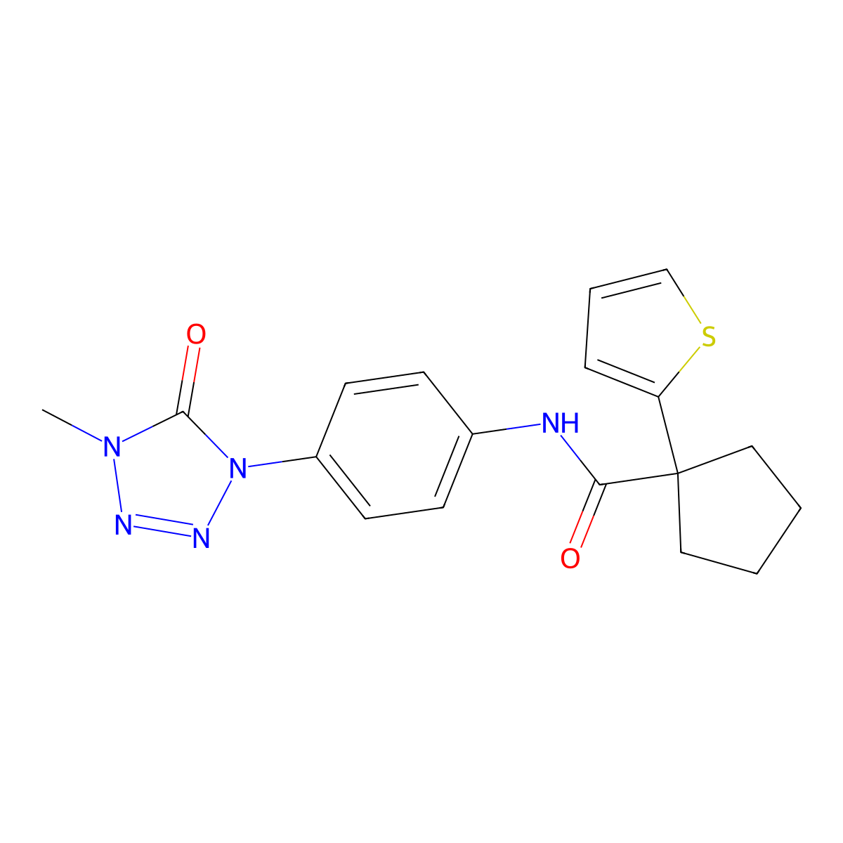 N-(4-(4-methyl-5-oxo-4,5-dihydro-1H-tetrazol-1-yl)phenyl)-1-(thiophen-2-yl)cyclopentanecarboxamide molecular structure, CAS 1396880-90-2