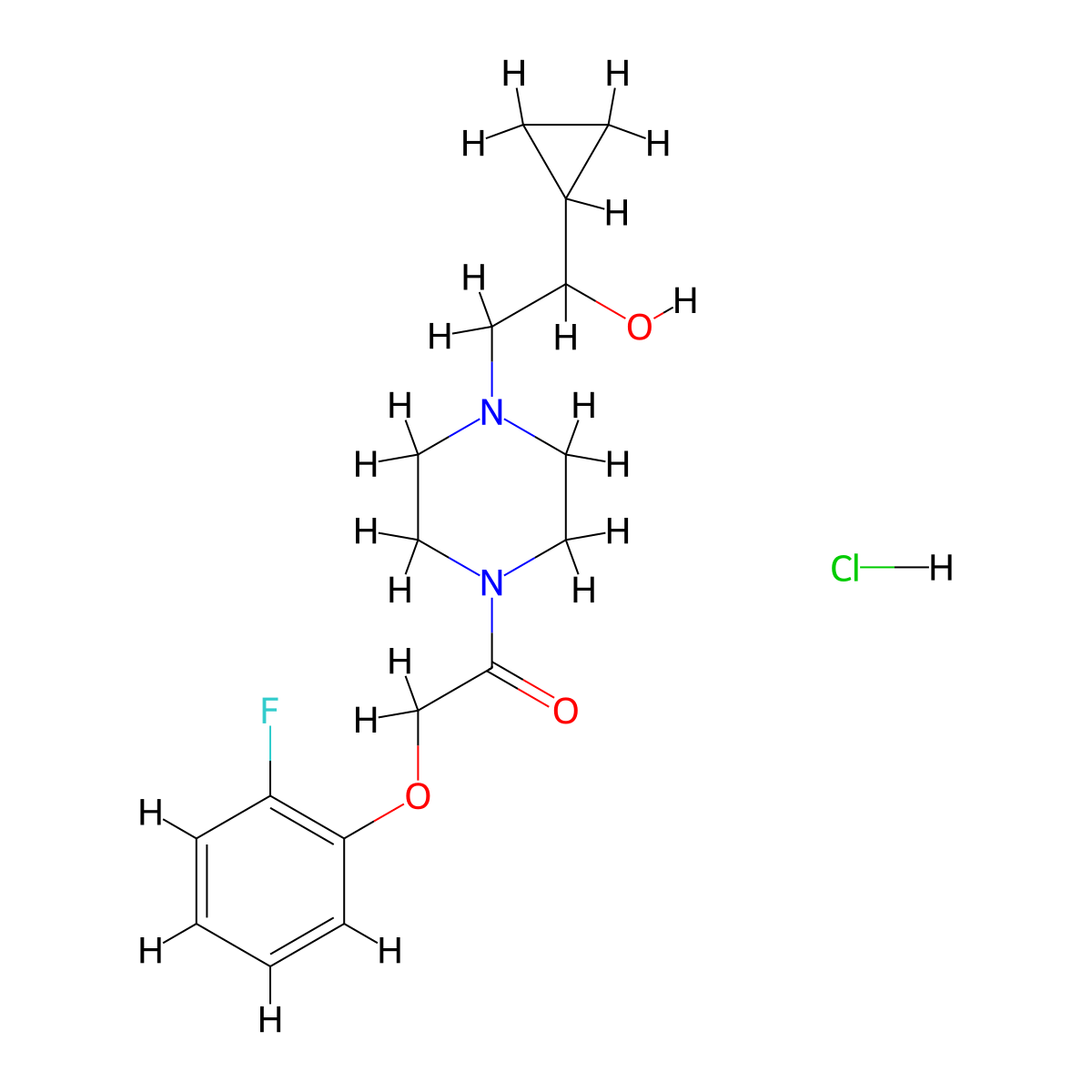 1-(4-(2-Cyclopropyl-2-hydroxyethyl)piperazin-1-yl)-2-(2-fluorophenoxy)ethanone hydrochloride molecular structure, CAS 1396880-94-6