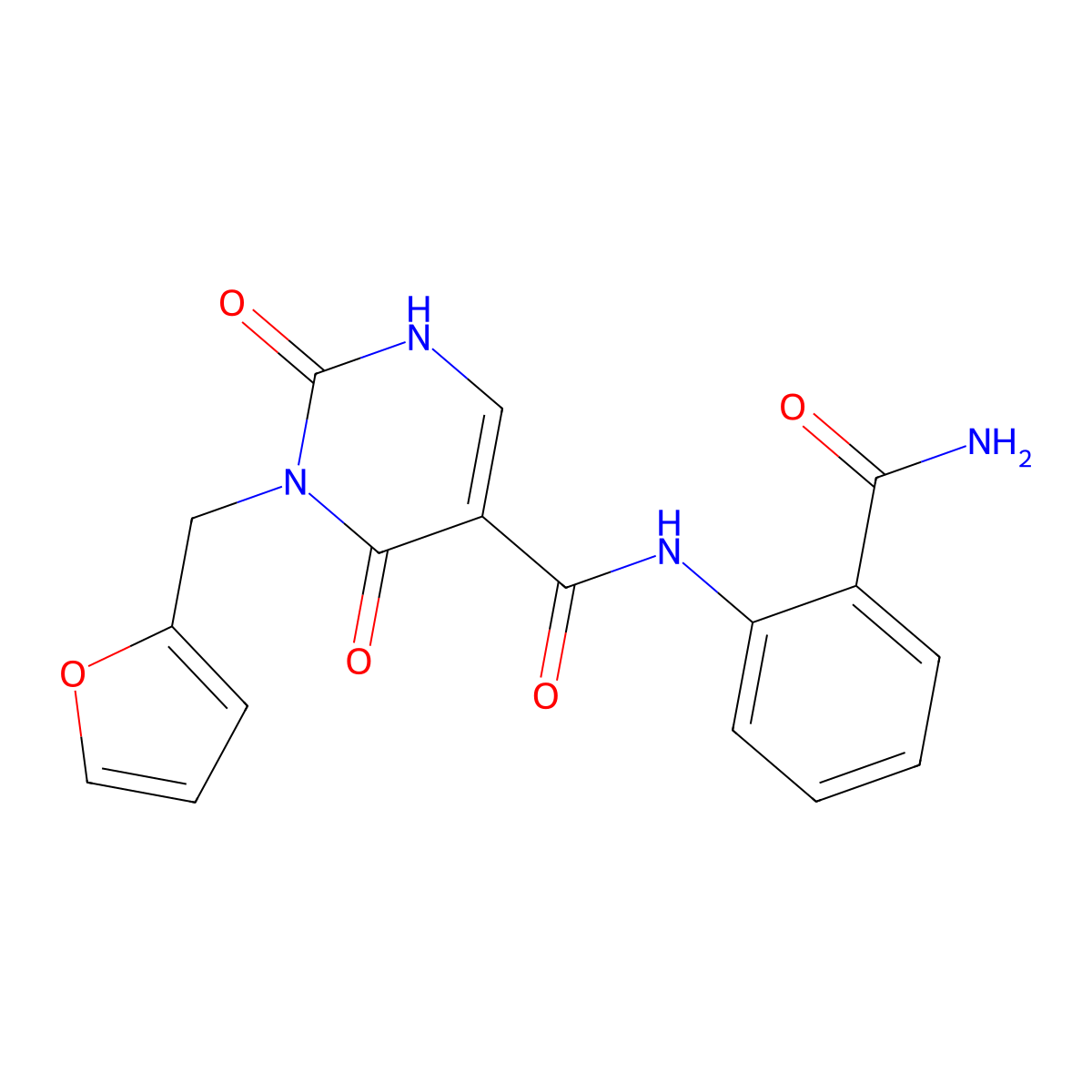 N-(2-carbamoylphenyl)-3-(furan-2-ylmethyl)-2,4-dioxo-1,2,3,4-tetrahydropyrimidine-5-carboxamide molecular structure, CAS 1396880-95-7
