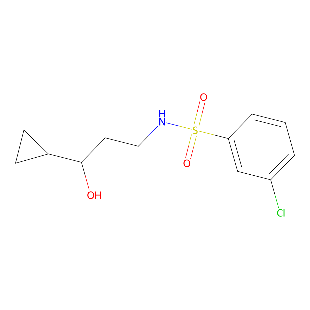 3-chloro-N-(3-cyclopropyl-3-hydroxypropyl)benzenesulfonamide molecular structure, CAS 1396880-98-0