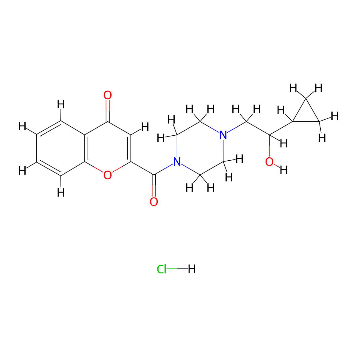 2-[4-(2-cyclopropyl-2-hydroxyethyl)piperazine-1-carbonyl]-4H-chromen-4-one hydrochloride molecular structure, CAS 1396881-00-7