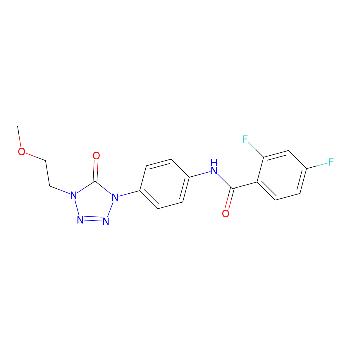 2,4-difluoro-N-(4-(4-(2-methoxyethyl)-5-oxo-4,5-dihydro-1H-tetrazol-1-yl)phenyl)benzamide molecular structure, CAS 1396881-04-1