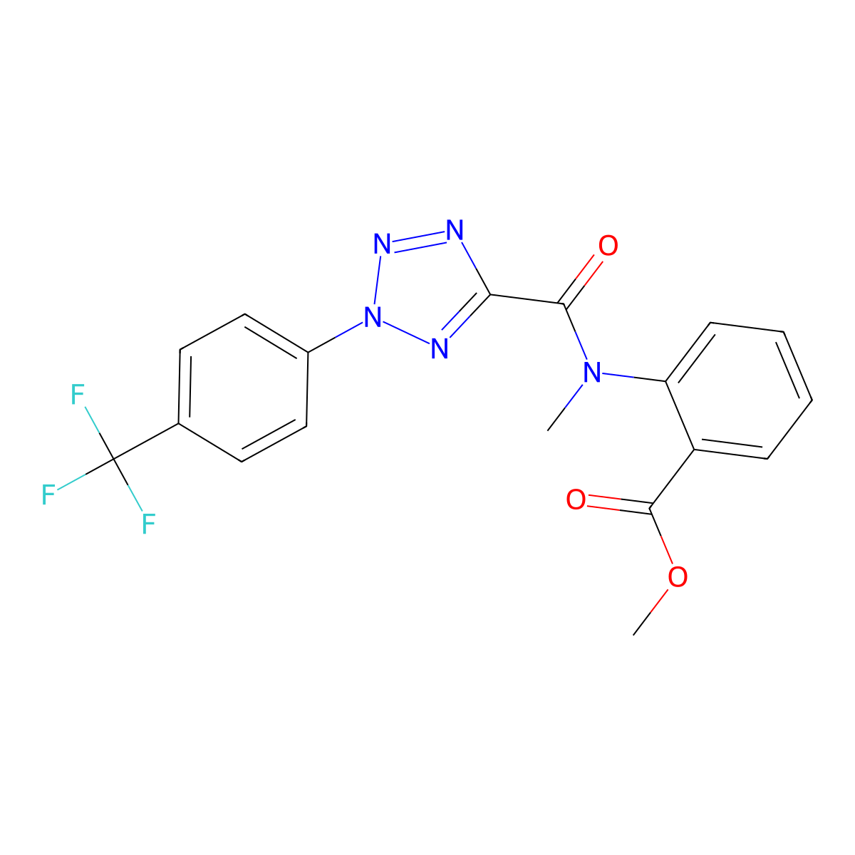 methyl 2-(N-methyl-2-(4-(trifluoromethyl)phenyl)-2H-tetrazole-5-carboxamido)benzoate molecular structure, CAS 1396881-11-0