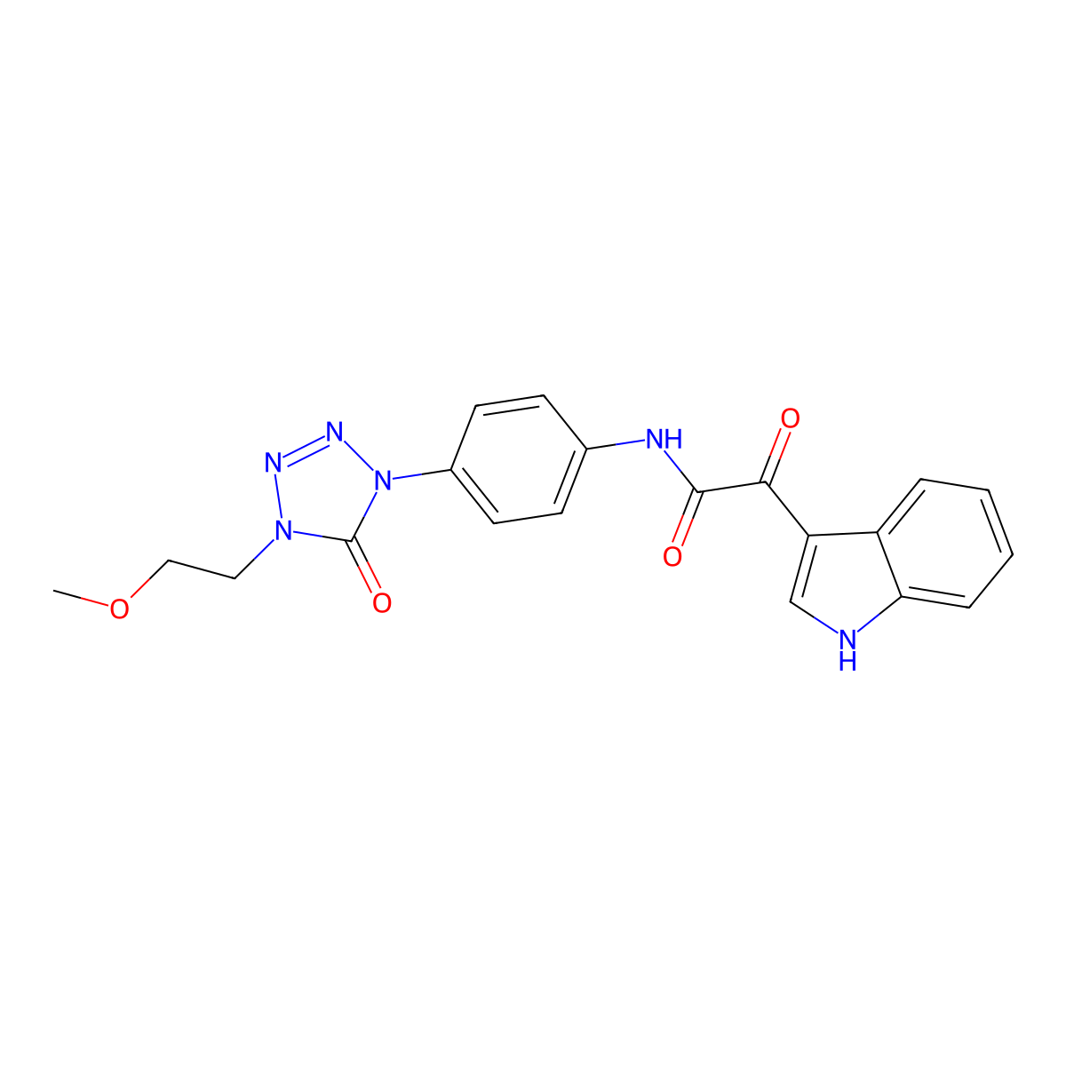 2-(1H-indol-3-yl)-N-(4-(4-(2-methoxyethyl)-5-oxo-4,5-dihydro-1H-tetrazol-1-yl)phenyl)-2-oxoacetamide molecular structure, CAS 1396881-12-1
