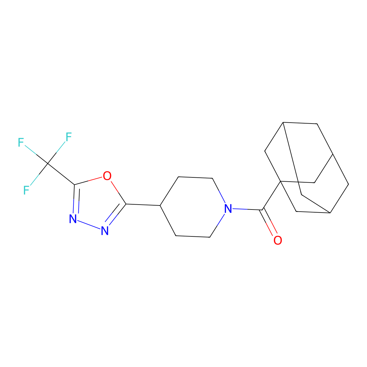 1-(Adamantane-1-carbonyl)-4-[5-(trifluoromethyl)-1,3,4-oxadiazol-2-yl]piperidine molecular structure, CAS 1396881-15-4