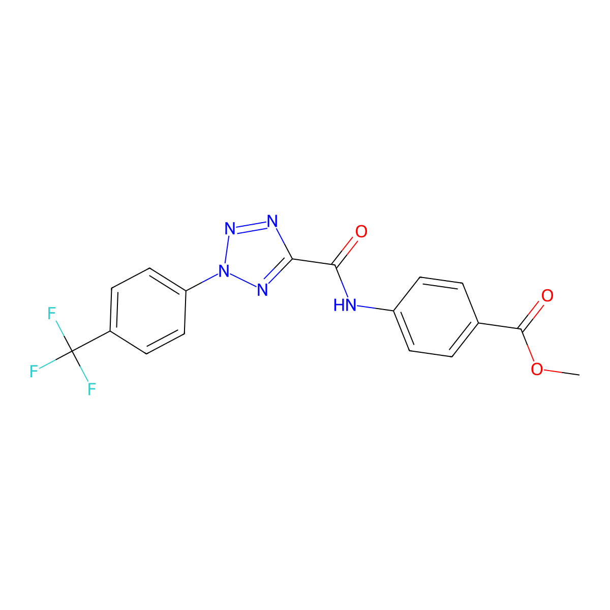 methyl 4-(2-(4-(trifluoromethyl)phenyl)-2H-tetrazole-5-carboxamido)benzoate molecular structure, CAS 1396881-17-6