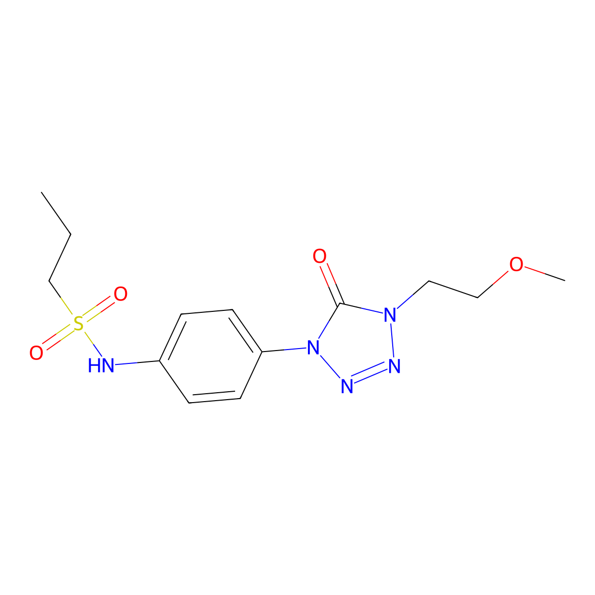 N-(4-(4-(2-methoxyethyl)-5-oxo-4,5-dihydro-1H-tetrazol-1-yl)phenyl)propane-1-sulfonamide molecular structure, CAS 1396881-18-7