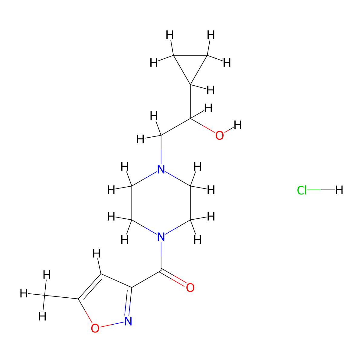 (4-(2-Cyclopropyl-2-hydroxyethyl)piperazin-1-yl)(5-methylisoxazol-3-yl)methanone hydrochloride molecular structure, CAS 1396881-20-1