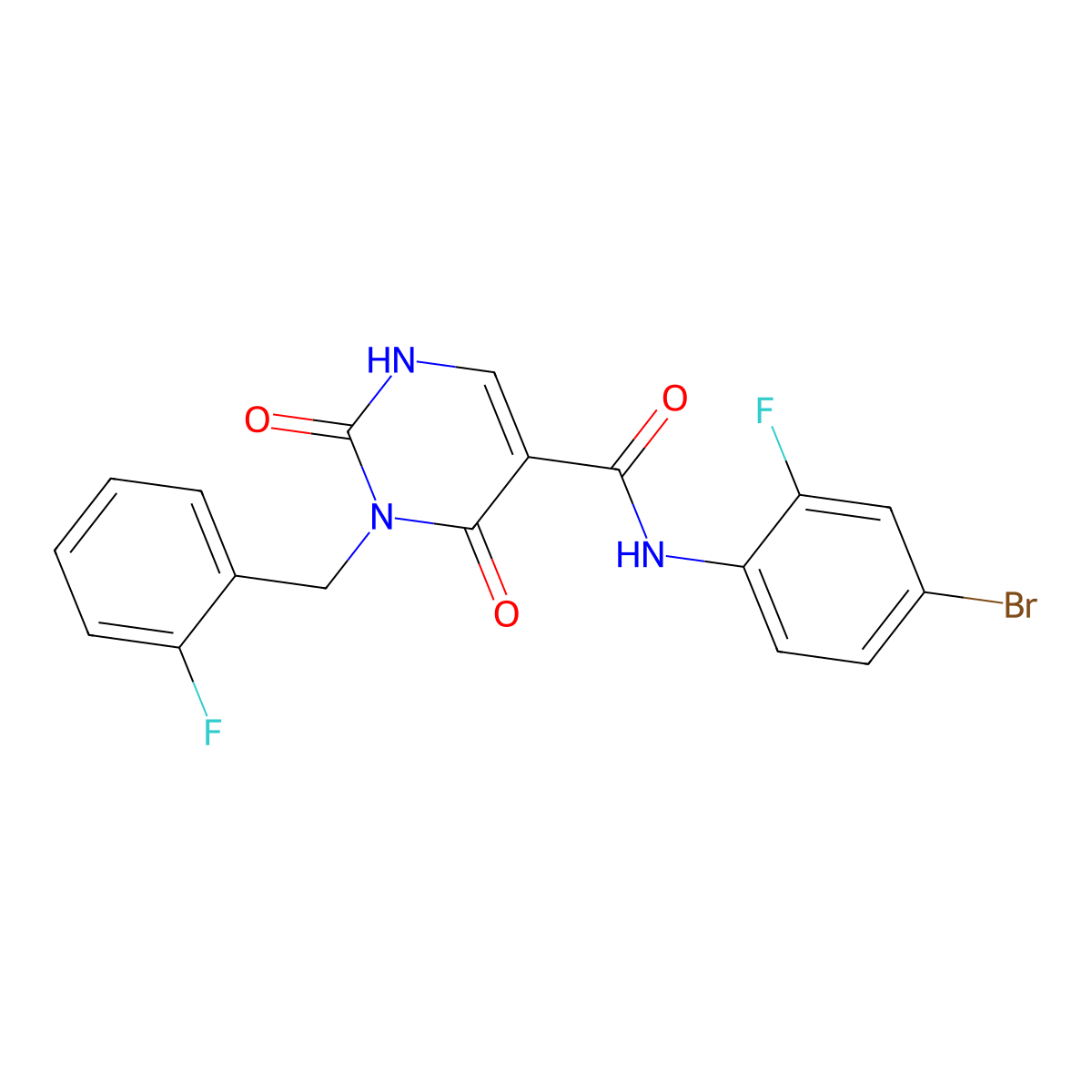 N-(4-bromo-2-fluorophenyl)-3-(2-fluorobenzyl)-2,4-dioxo-1,2,3,4-tetrahydropyrimidine-5-carboxamide molecular structure, CAS 1396881-21-2