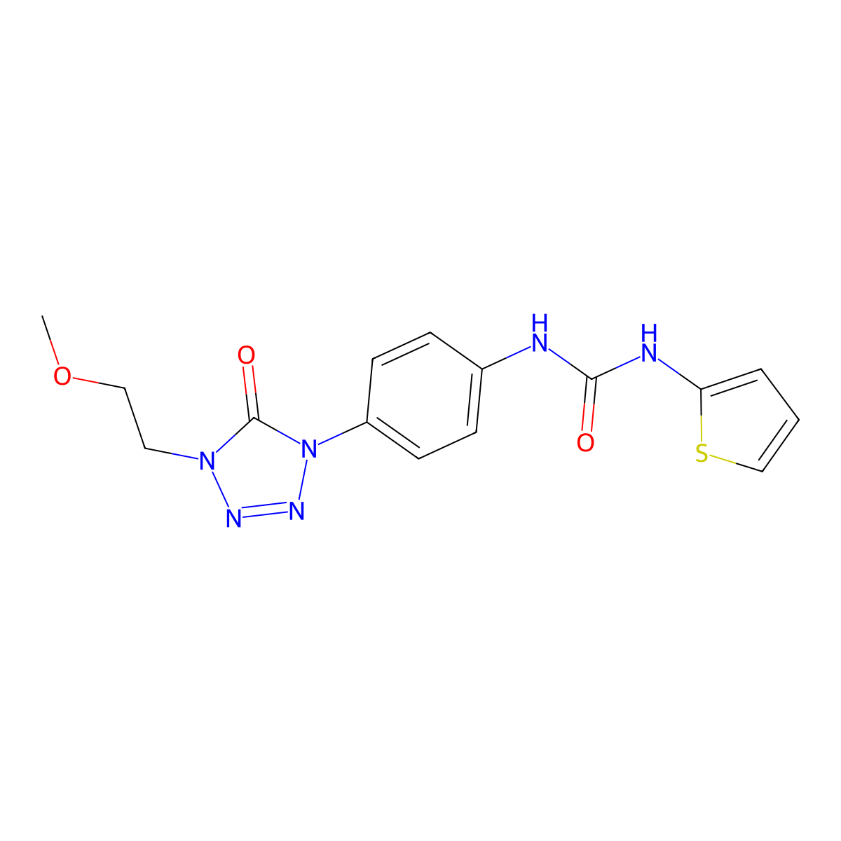 1-(4-(4-(2-methoxyethyl)-5-oxo-4,5-dihydro-1H-tetrazol-1-yl)phenyl)-3-(thiophen-2-yl)urea molecular structure, CAS 1396881-22-3