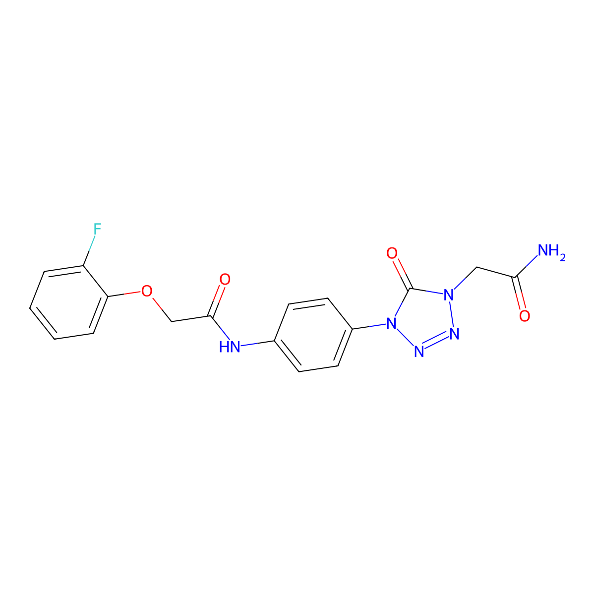 N-(4-(4-(2-amino-2-oxoethyl)-5-oxo-4,5-dihydro-1H-tetrazol-1-yl)phenyl)-2-(2-fluorophenoxy)acetamide molecular structure, CAS 1396881-25-6