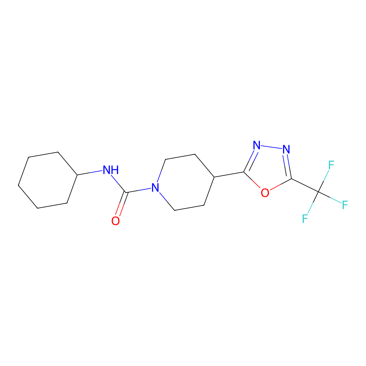 N-cyclohexyl-4-[5-(trifluoromethyl)-1,3,4-oxadiazol-2-yl]piperidine-1-carboxamide molecular structure, CAS 1396881-27-8
