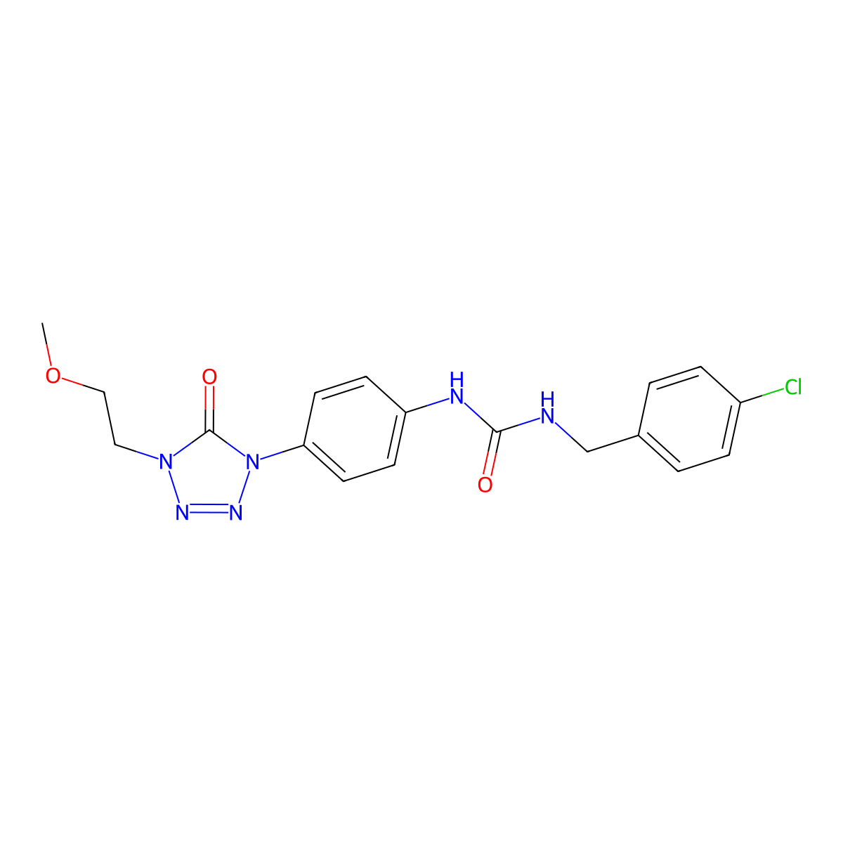 1-(4-chlorobenzyl)-3-(4-(4-(2-methoxyethyl)-5-oxo-4,5-dihydro-1H-tetrazol-1-yl)phenyl)urea molecular structure, CAS 1396881-31-4