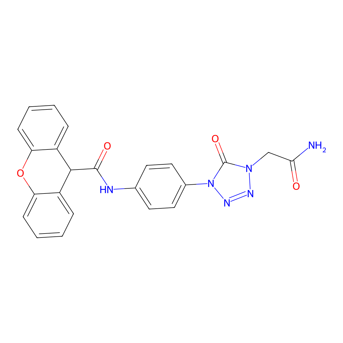N-(4-(4-(2-amino-2-oxoethyl)-5-oxo-4,5-dihydro-1H-tetrazol-1-yl)phenyl)-9H-xanthene-9-carboxamide molecular structure, CAS 1396881-32-5