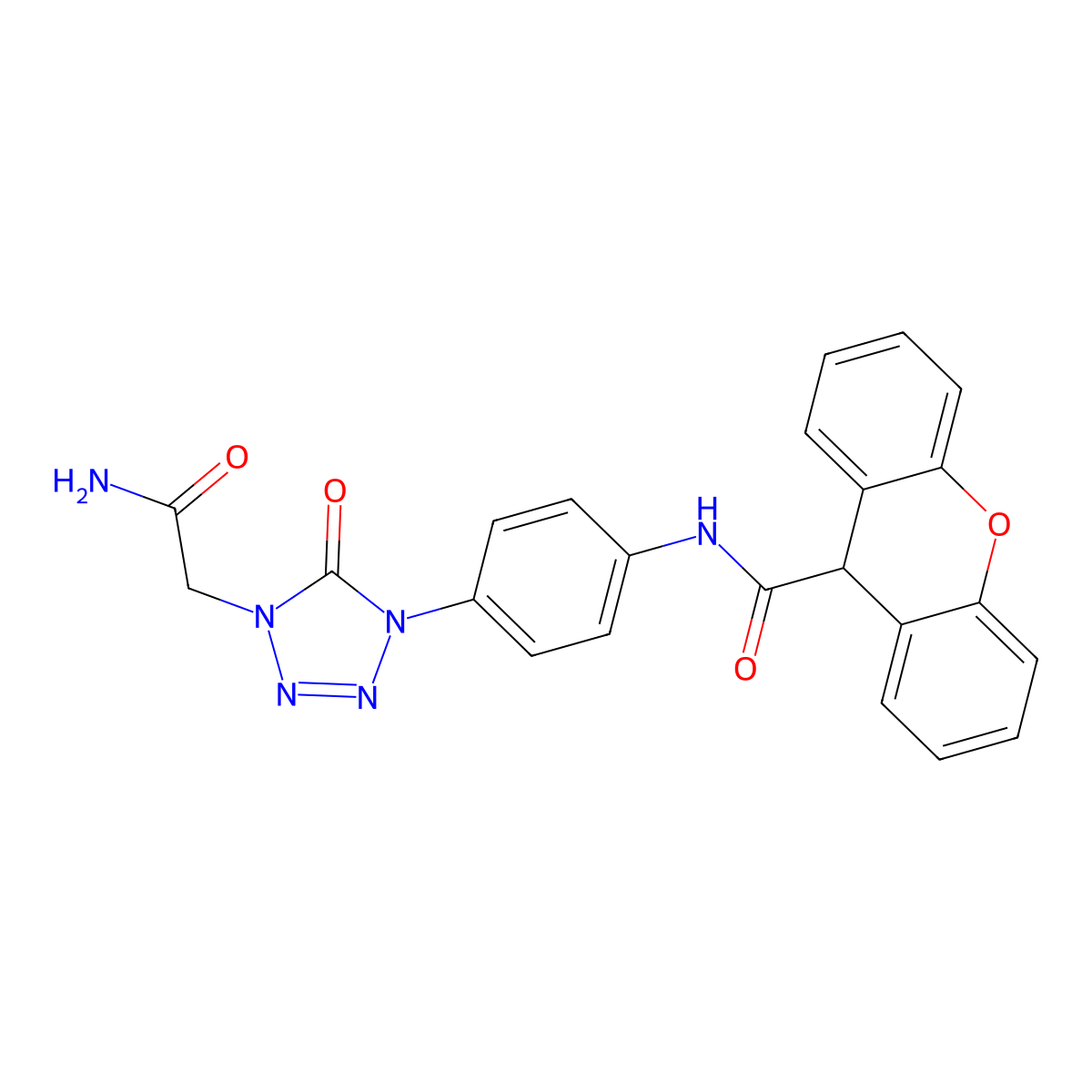 N-(4-(4-(2-amino-2-oxoethyl)-5-oxo-4,5-dihydro-1H-tetrazol-1-yl)phenyl)-9H-xanthene-9-carboxamide molecular structure, CAS 1396881-32-5