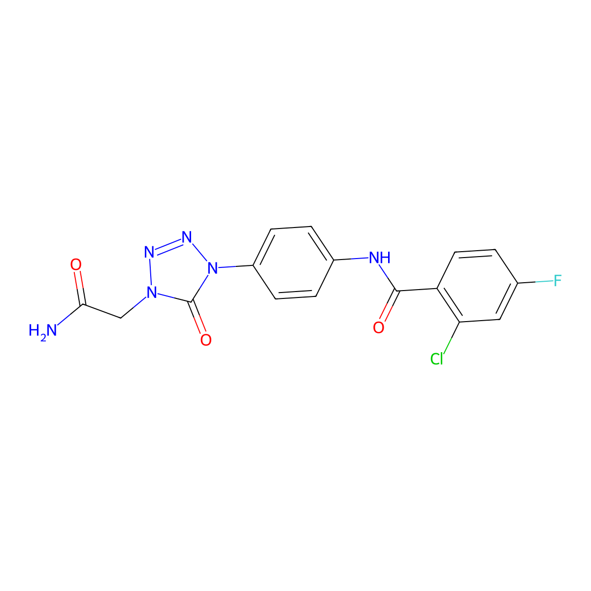 N-(4-(4-(2-amino-2-oxoethyl)-5-oxo-4,5-dihydro-1H-tetrazol-1-yl)phenyl)-2-chloro-4-fluorobenzamide molecular structure, CAS 1396881-37-0