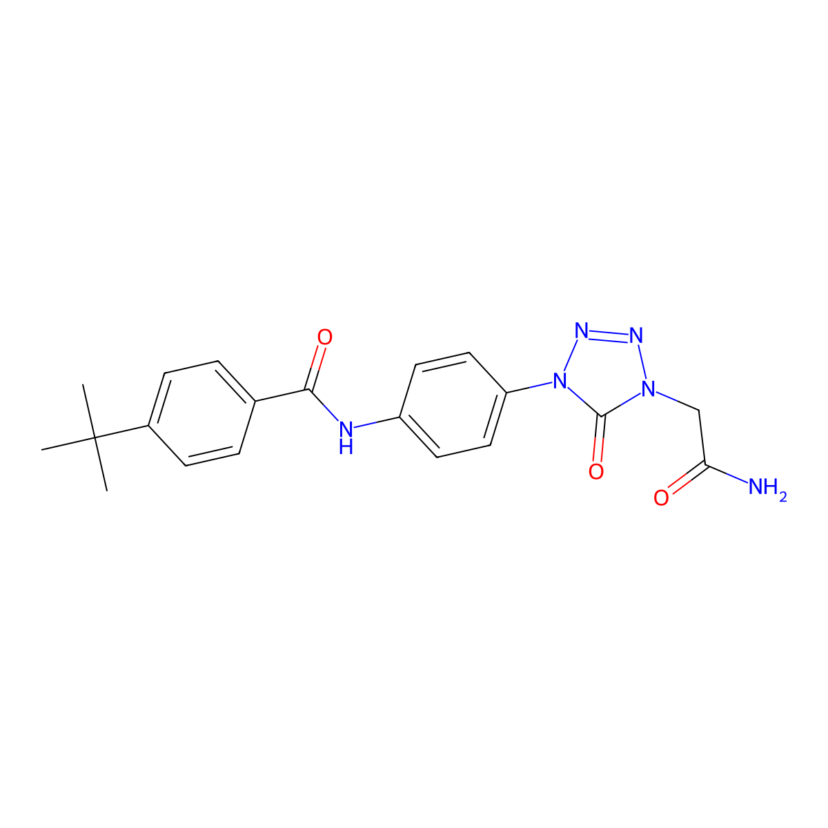 N-(4-(4-(2-amino-2-oxoethyl)-5-oxo-4,5-dihydro-1H-tetrazol-1-yl)phenyl)-4-(tert-butyl)benzamide molecular structure, CAS 1396881-38-1