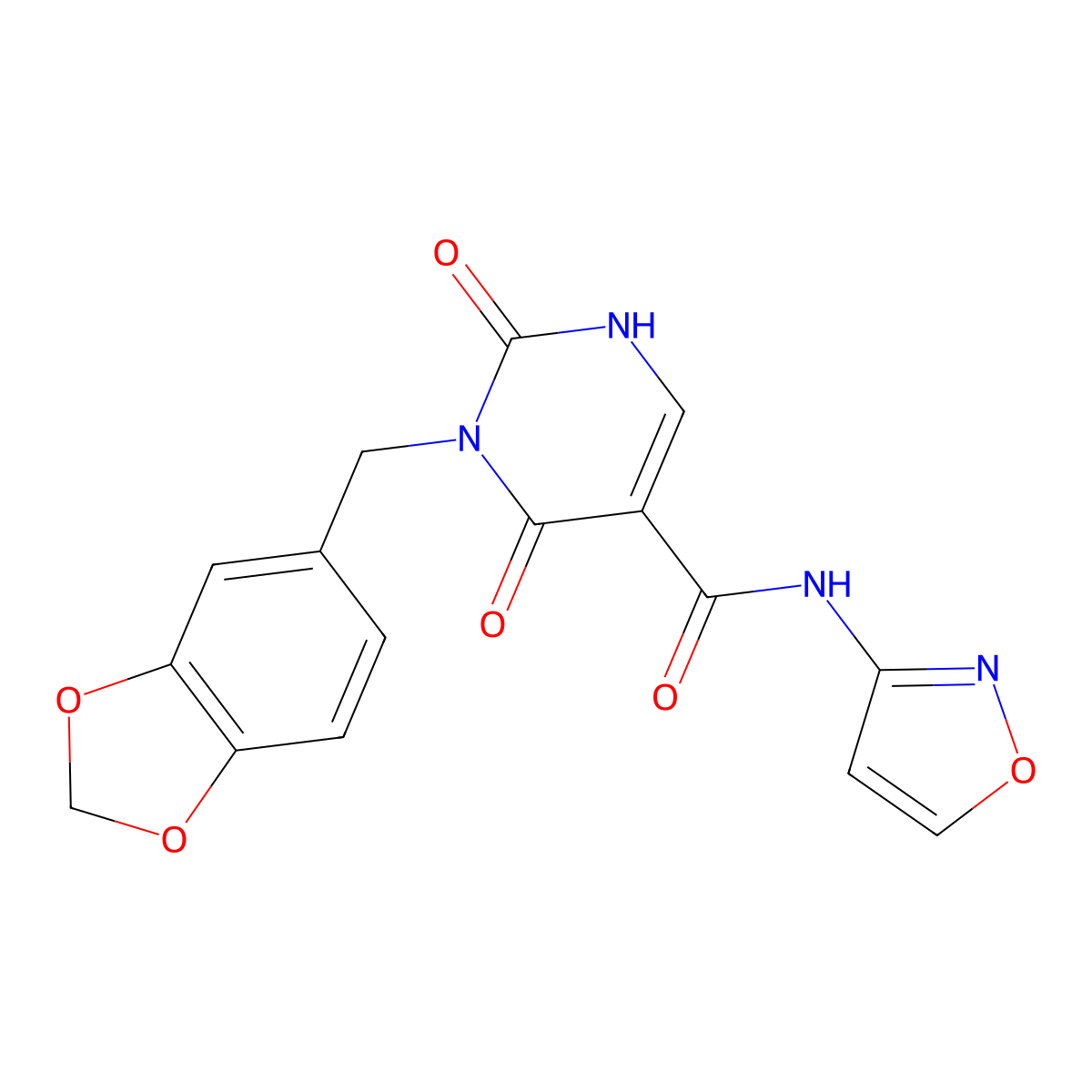 3-(benzo[d][1,3]dioxol-5-ylmethyl)-N-(isoxazol-3-yl)-2,4-dioxo-1,2,3,4-tetrahydropyrimidine-5-carboxamide molecular structure, CAS 1396881-39-2