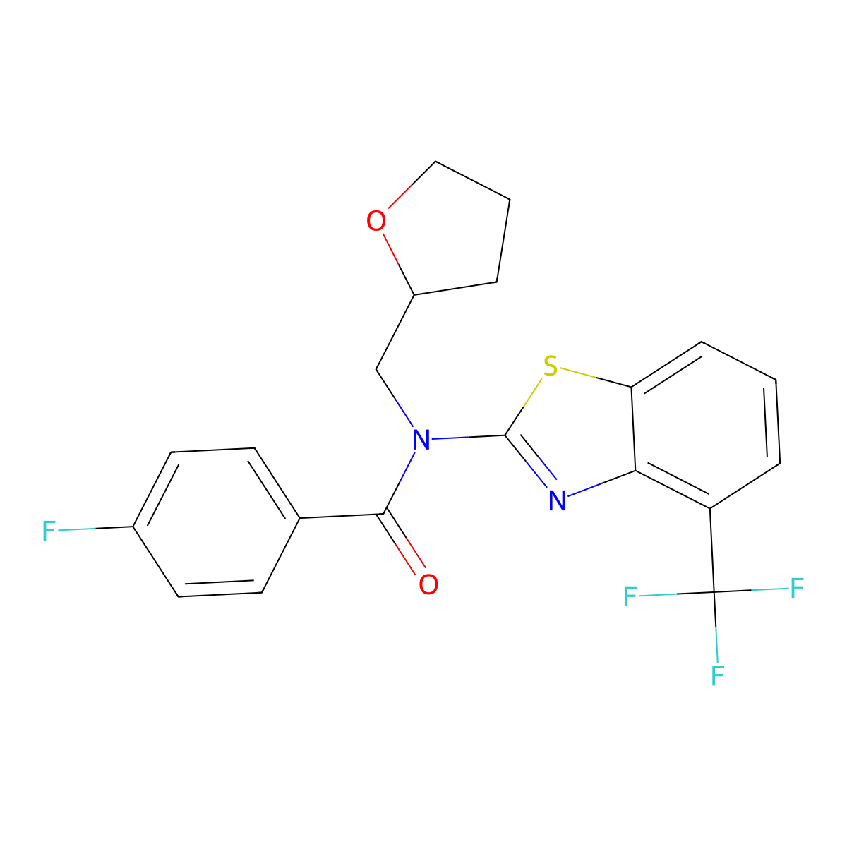 4-fluoro-N-((tetrahydrofuran-2-yl)methyl)-N-(4-(trifluoromethyl)benzo[d]thiazol-2-yl)benzamide molecular structure, CAS 1396881-44-9