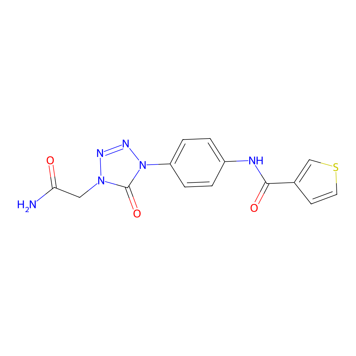 N-(4-(4-(2-amino-2-oxoethyl)-5-oxo-4,5-dihydro-1H-tetrazol-1-yl)phenyl)thiophene-3-carboxamide molecular structure, CAS 1396881-45-0