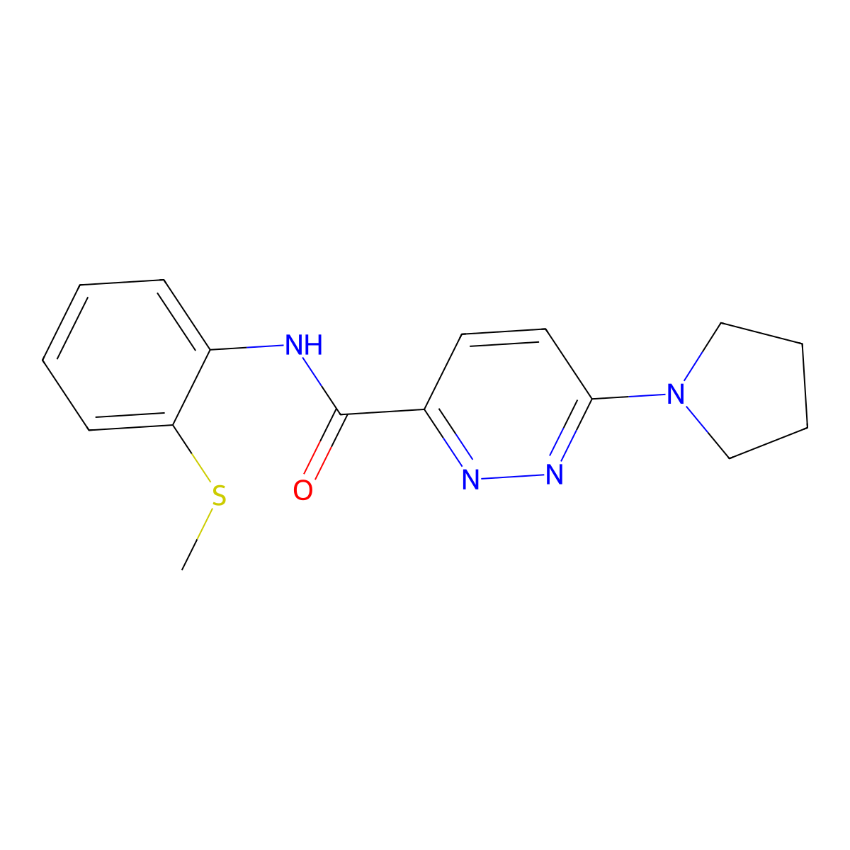 N-(2-(methylthio)phenyl)-6-(pyrrolidin-1-yl)pyridazine-3-carboxamide molecular structure, CAS 1396881-46-1