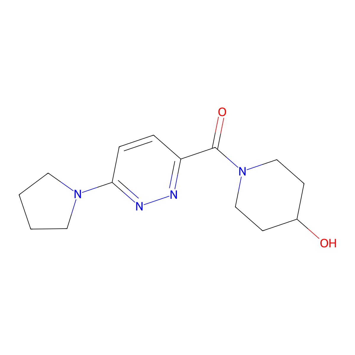 (4-Hydroxypiperidin-1-yl)(6-(pyrrolidin-1-yl)pyridazin-3-yl)methanone molecular structure, CAS 1396881-53-0