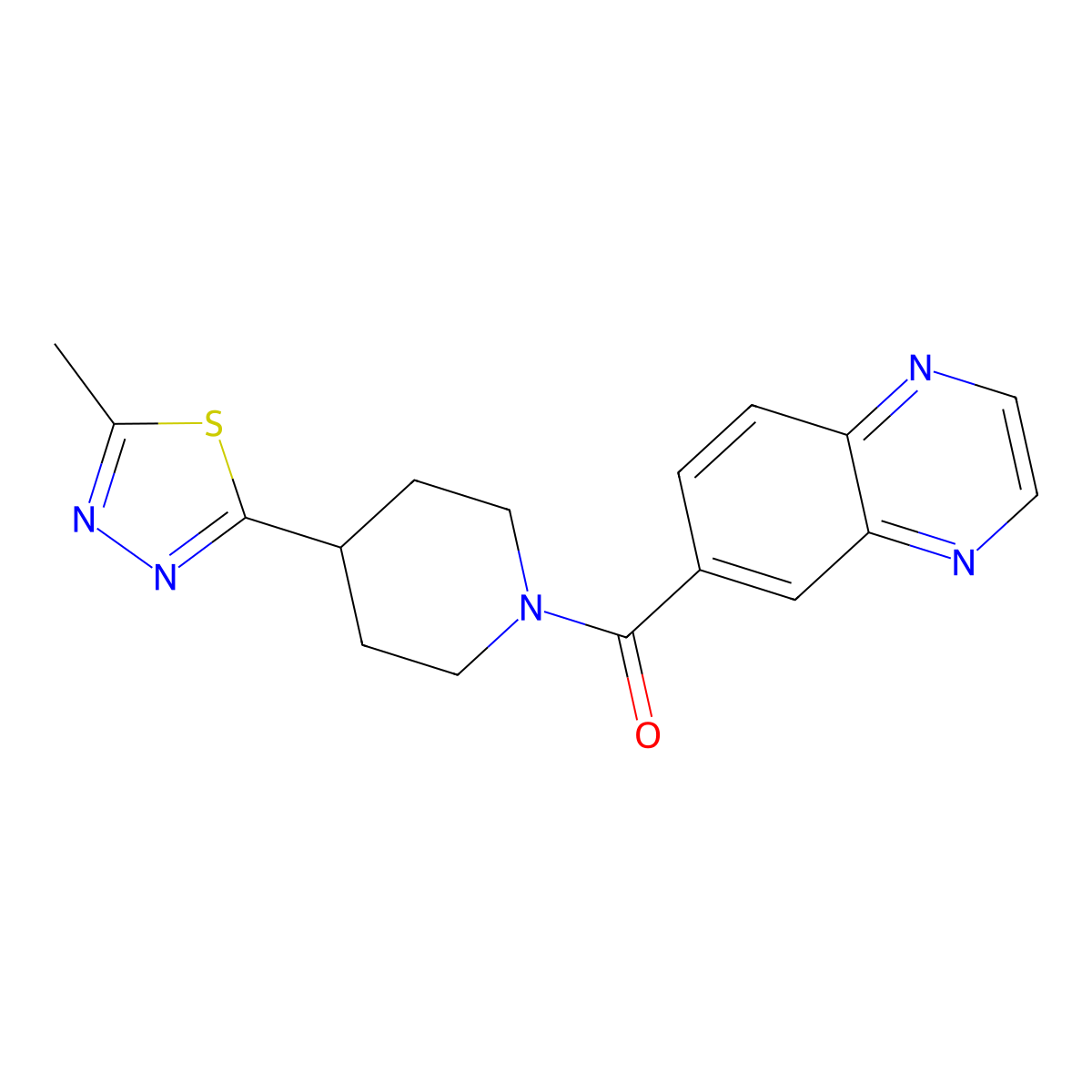 (4-(5-Methyl-1,3,4-thiadiazol-2-yl)piperidin-1-yl)(quinoxalin-6-yl)methanone molecular structure, CAS 1396881-54-1
