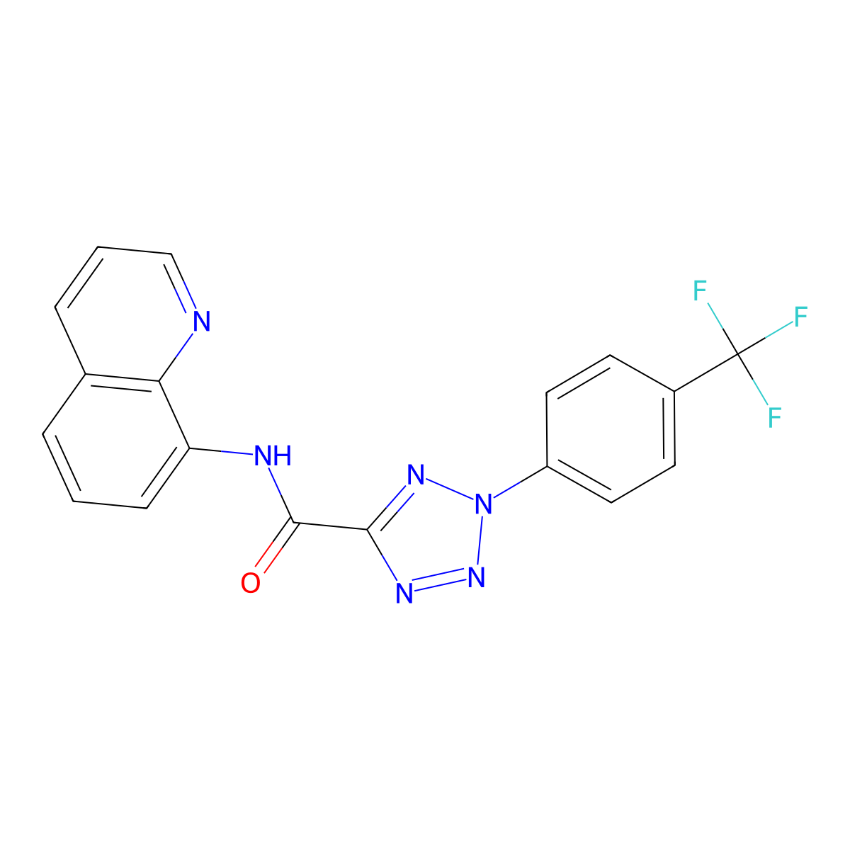 N-(quinolin-8-yl)-2-(4-(trifluoromethyl)phenyl)-2H-tetrazole-5-carboxamide molecular structure, CAS 1396881-55-2