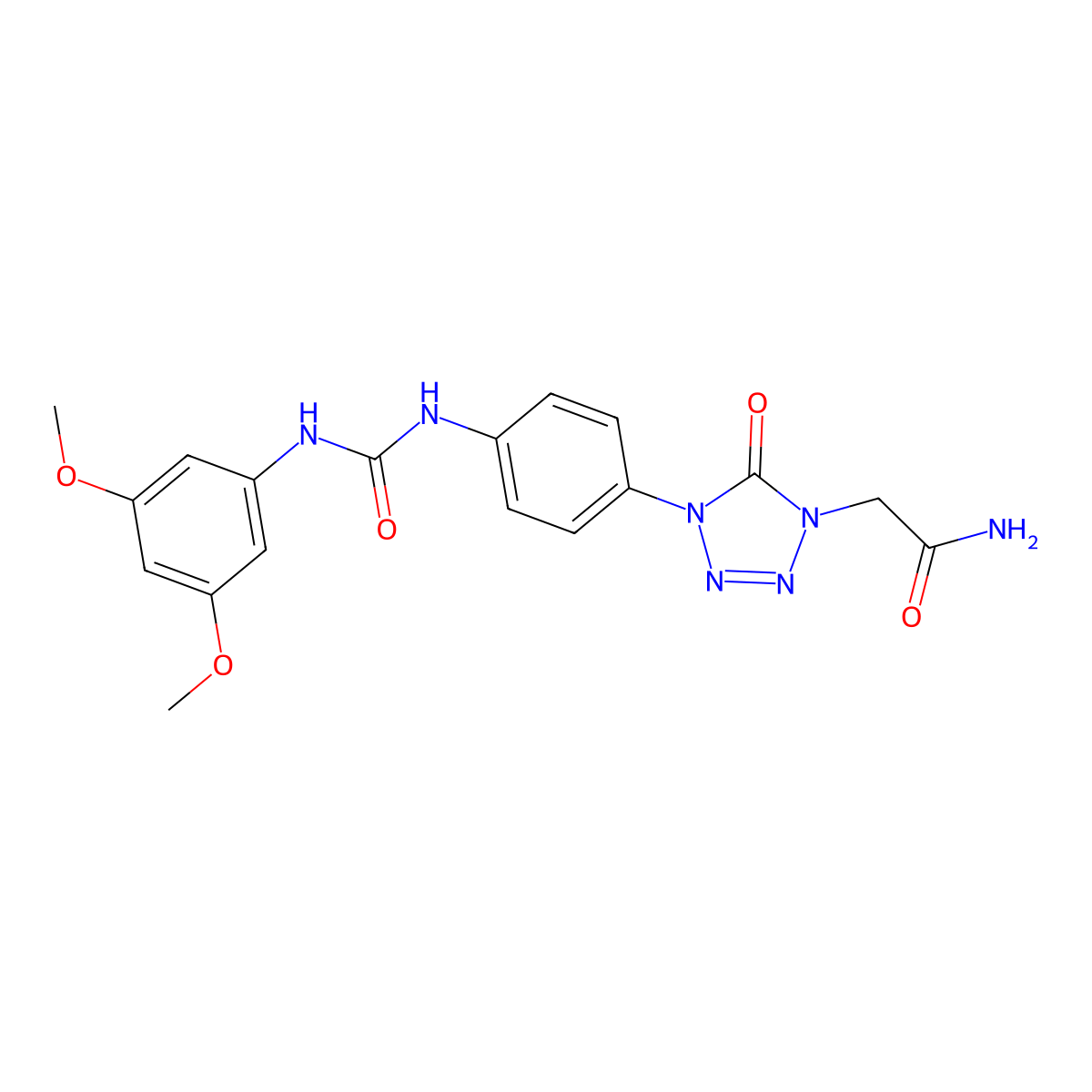 2-(4-(4-(3-(3,5-dimethoxyphenyl)ureido)phenyl)-5-oxo-4,5-dihydro-1H-tetrazol-1-yl)acetamide molecular structure, CAS 1396881-56-3