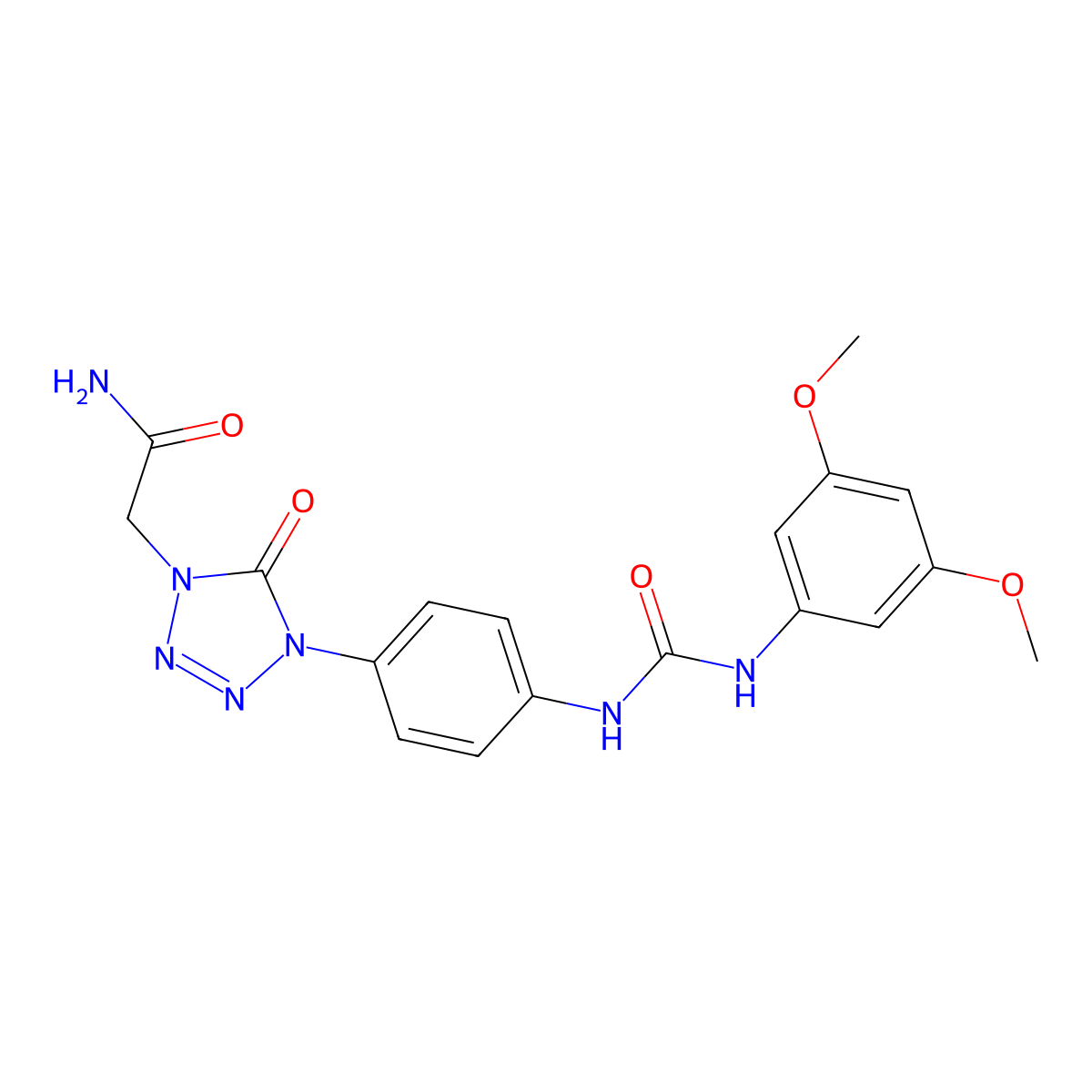 2-(4-(4-(3-(3,5-dimethoxyphenyl)ureido)phenyl)-5-oxo-4,5-dihydro-1H-tetrazol-1-yl)acetamide molecular structure, CAS 1396881-56-3