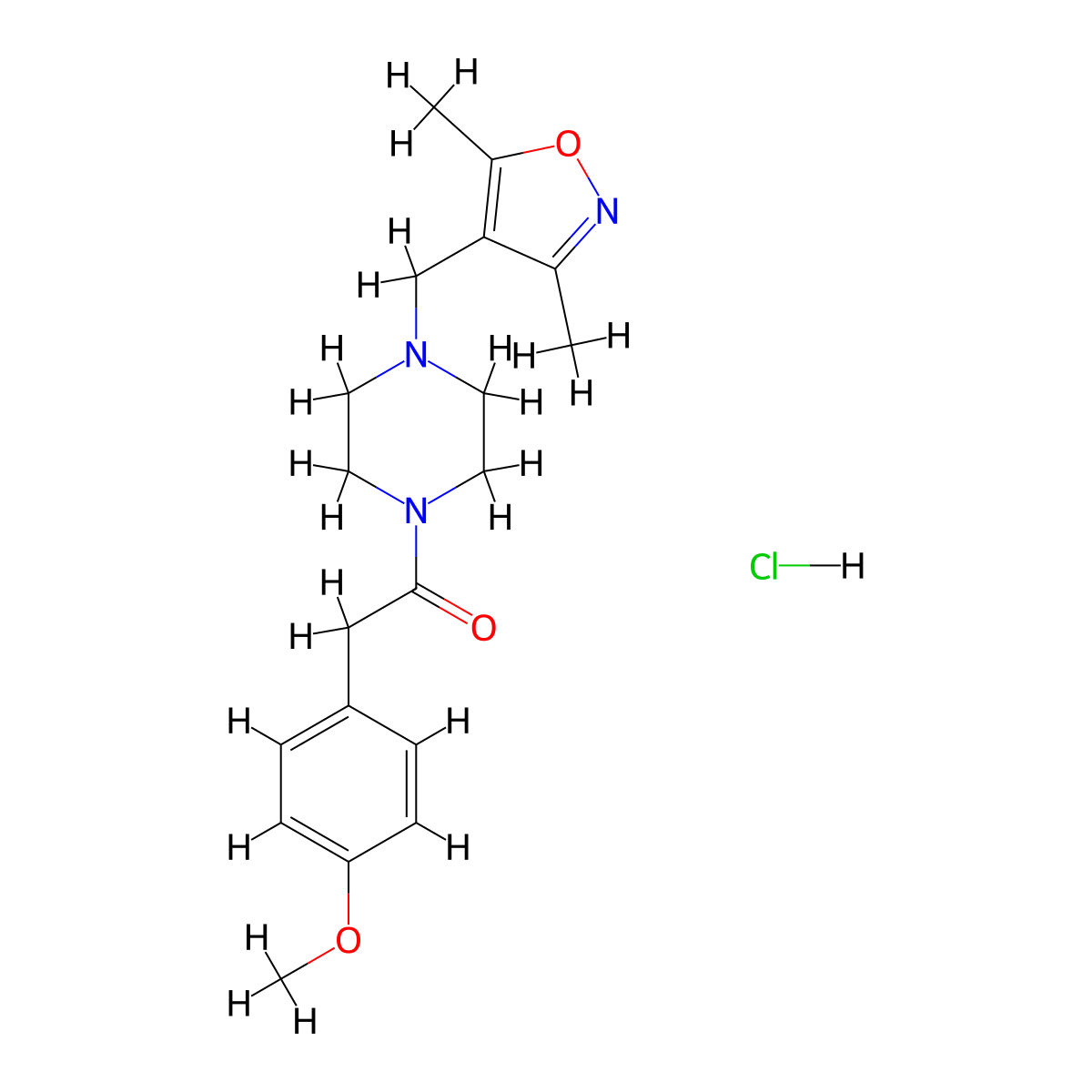 1-(4-((3,5-Dimethylisoxazol-4-yl)methyl)piperazin-1-yl)-2-(4-methoxyphenyl)ethanone hydrochloride molecular structure, CAS 1396881-57-4