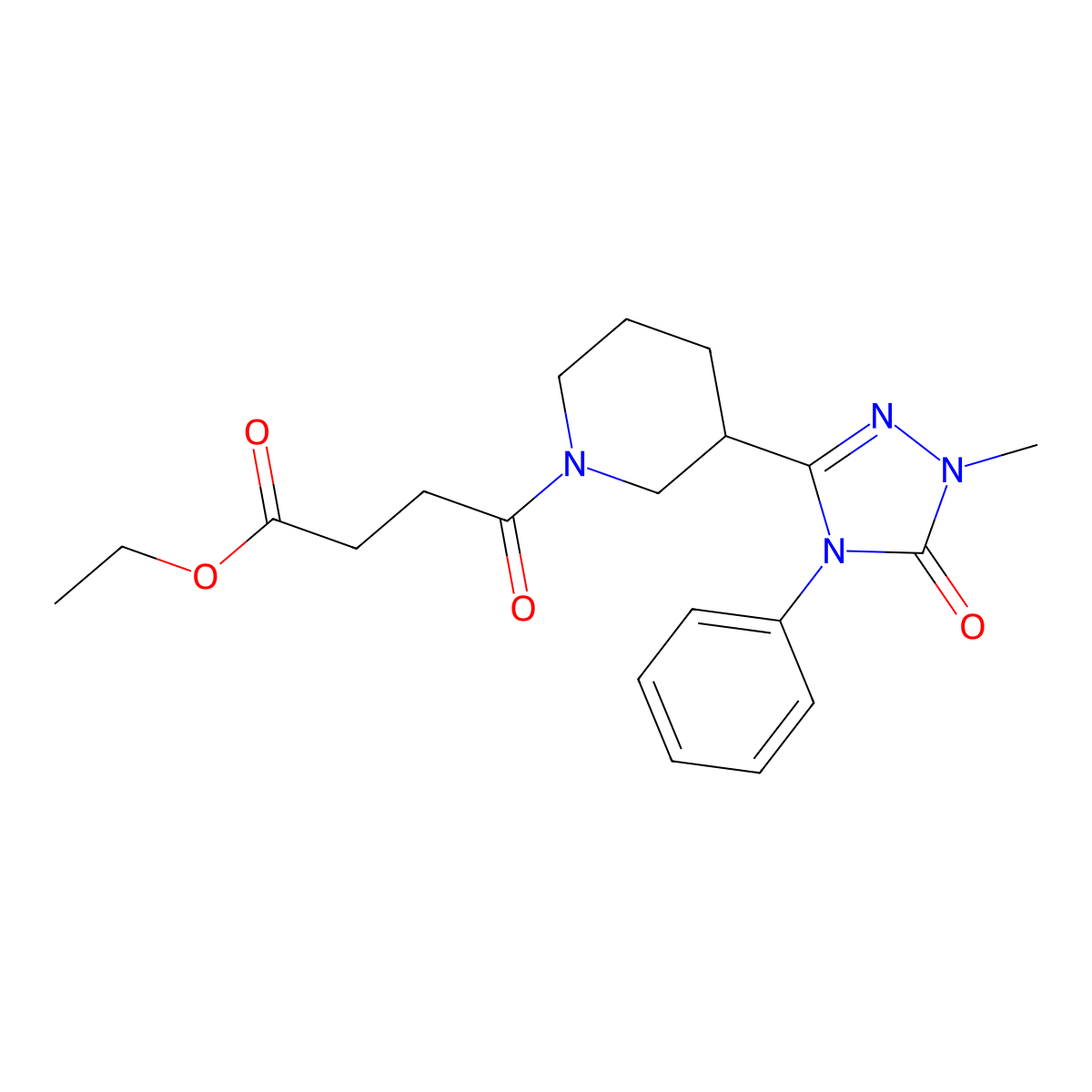 ethyl 4-(3-(1-methyl-5-oxo-4-phenyl-4,5-dihydro-1H-1,2,4-triazol-3-yl)piperidin-1-yl)-4-oxobutanoate molecular structure, CAS 1396881-59-6