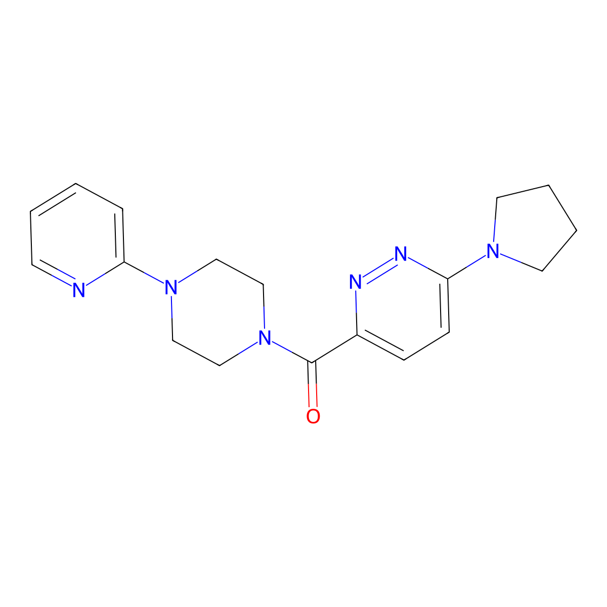 (4-(Pyridin-2-yl)piperazin-1-yl)(6-(pyrrolidin-1-yl)pyridazin-3-yl)methanone molecular structure, CAS 1396881-60-9