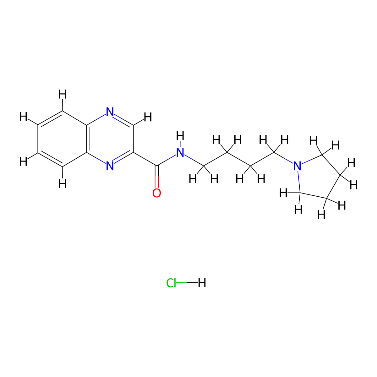 N-(4-(pyrrolidin-1-yl)butyl)quinoxaline-2-carboxamide hydrochloride molecular structure, CAS 1396881-61-0