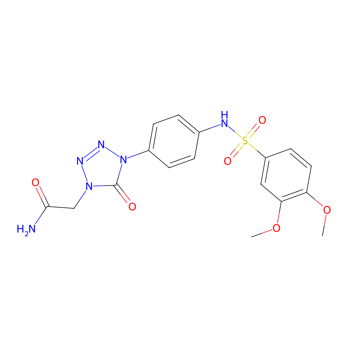 2-{4-[4-(3,4-dimethoxybenzenesulfonamido)phenyl]-5-oxo-4,5-dihydro-1H-1,2,3,4-tetrazol-1-yl}acetamide molecular structure, CAS 1396881-62-1