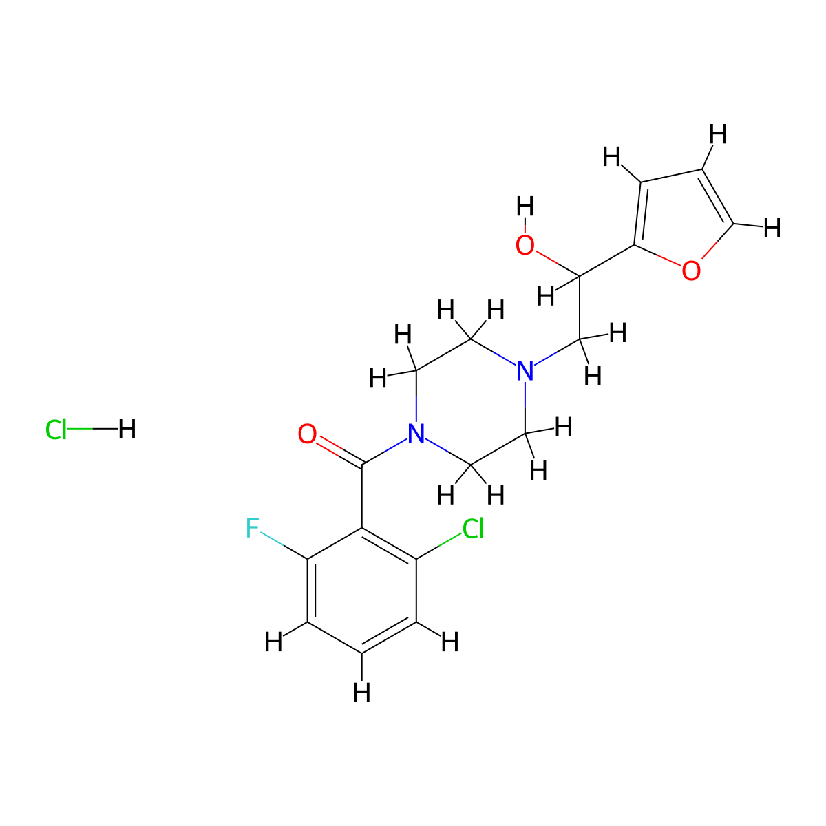 (2-Chloro-6-fluorophenyl)(4-(2-(furan-2-yl)-2-hydroxyethyl)piperazin-1-yl)methanone hydrochloride molecular structure, CAS 1396881-64-3