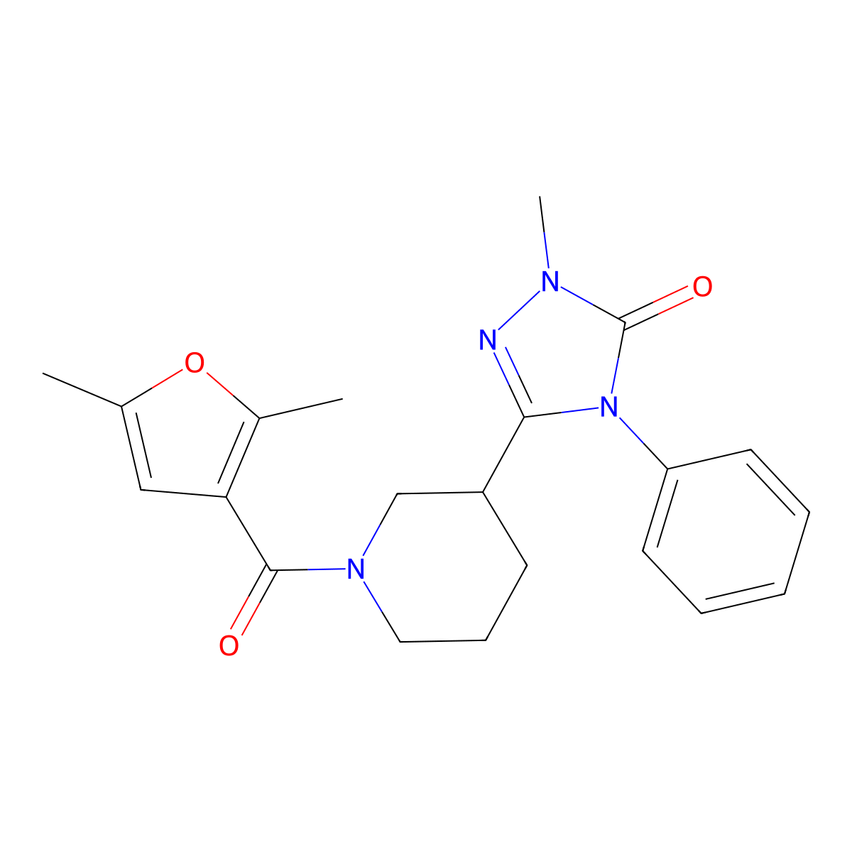 3-(1-(2,5-dimethylfuran-3-carbonyl)piperidin-3-yl)-1-methyl-4-phenyl-1H-1,2,4-triazol-5(4H)-one molecular structure, CAS 1396881-65-4