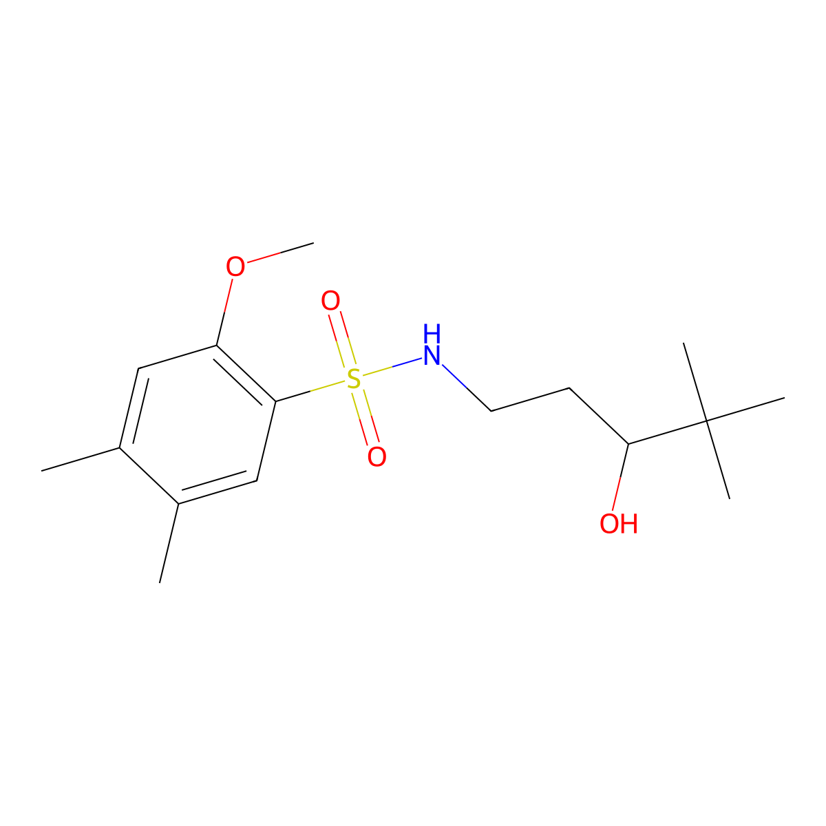 N-(3-hydroxy-4,4-dimethylpentyl)-2-methoxy-4,5-dimethylbenzenesulfonamide molecular structure, CAS 1396881-66-5