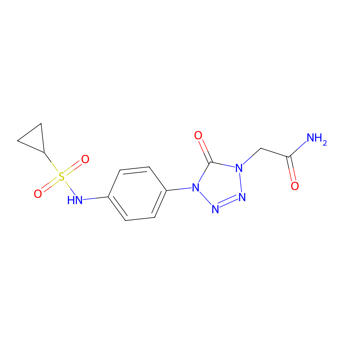 2-(4-(4-(cyclopropanesulfonamido)phenyl)-5-oxo-4,5-dihydro-1H-tetrazol-1-yl)acetamide molecular structure, CAS 1396881-71-2