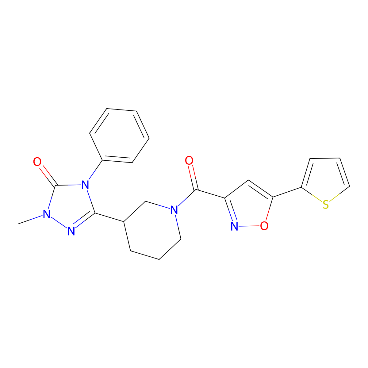 1-methyl-4-phenyl-3-(1-(5-(thiophen-2-yl)isoxazole-3-carbonyl)piperidin-3-yl)-1H-1,2,4-triazol-5(4H)-one molecular structure, CAS 1396881-72-3