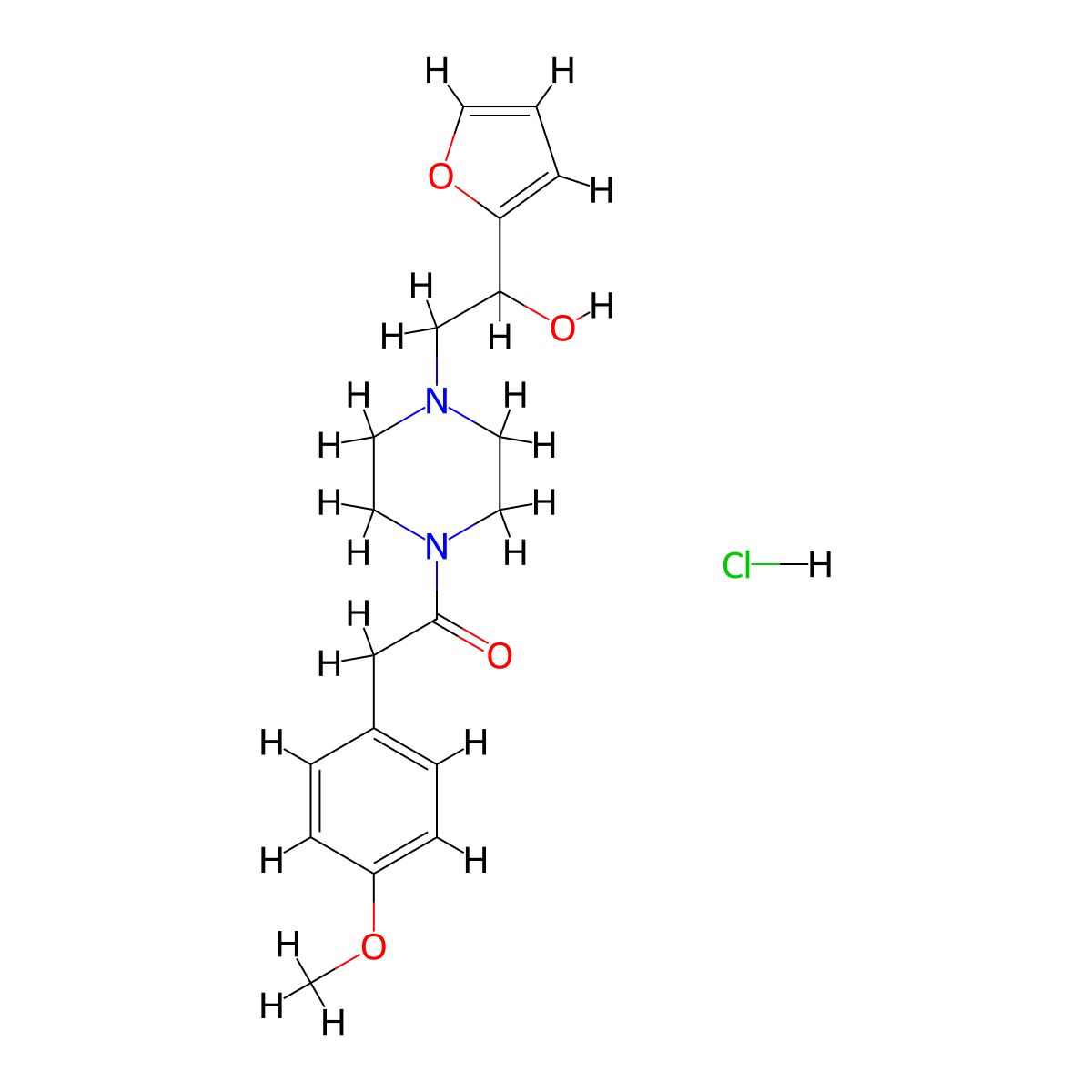 1-(4-(2-(Furan-2-yl)-2-hydroxyethyl)piperazin-1-yl)-2-(4-methoxyphenyl)ethanone hydrochloride molecular structure, CAS 1396881-74-5