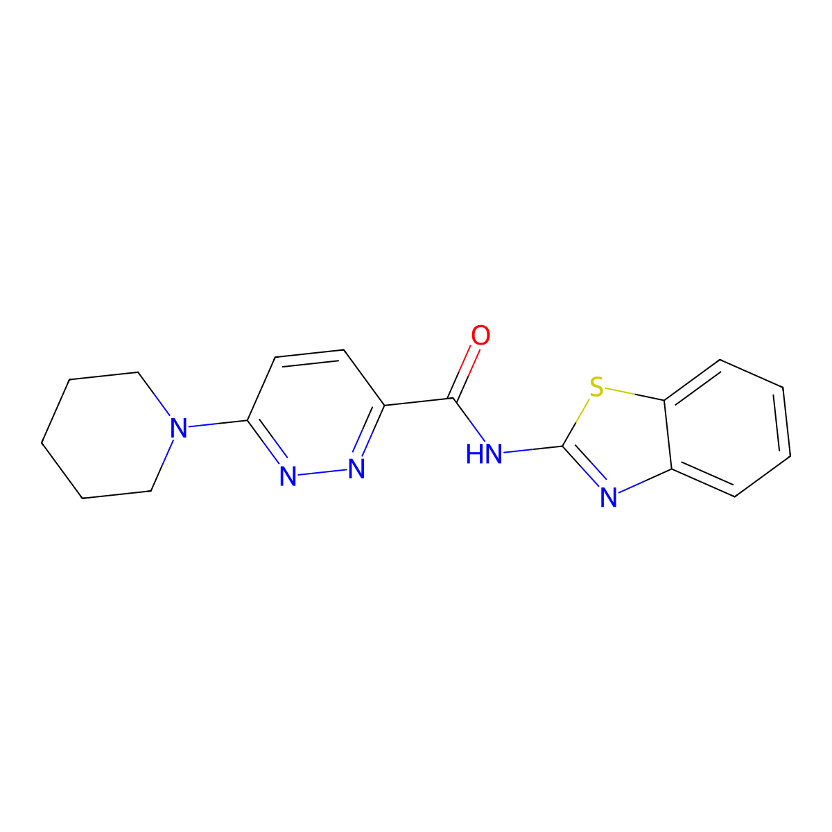 N-(benzo[d]thiazol-2-yl)-6-(piperidin-1-yl)pyridazine-3-carboxamide molecular structure, CAS 1396881-79-0