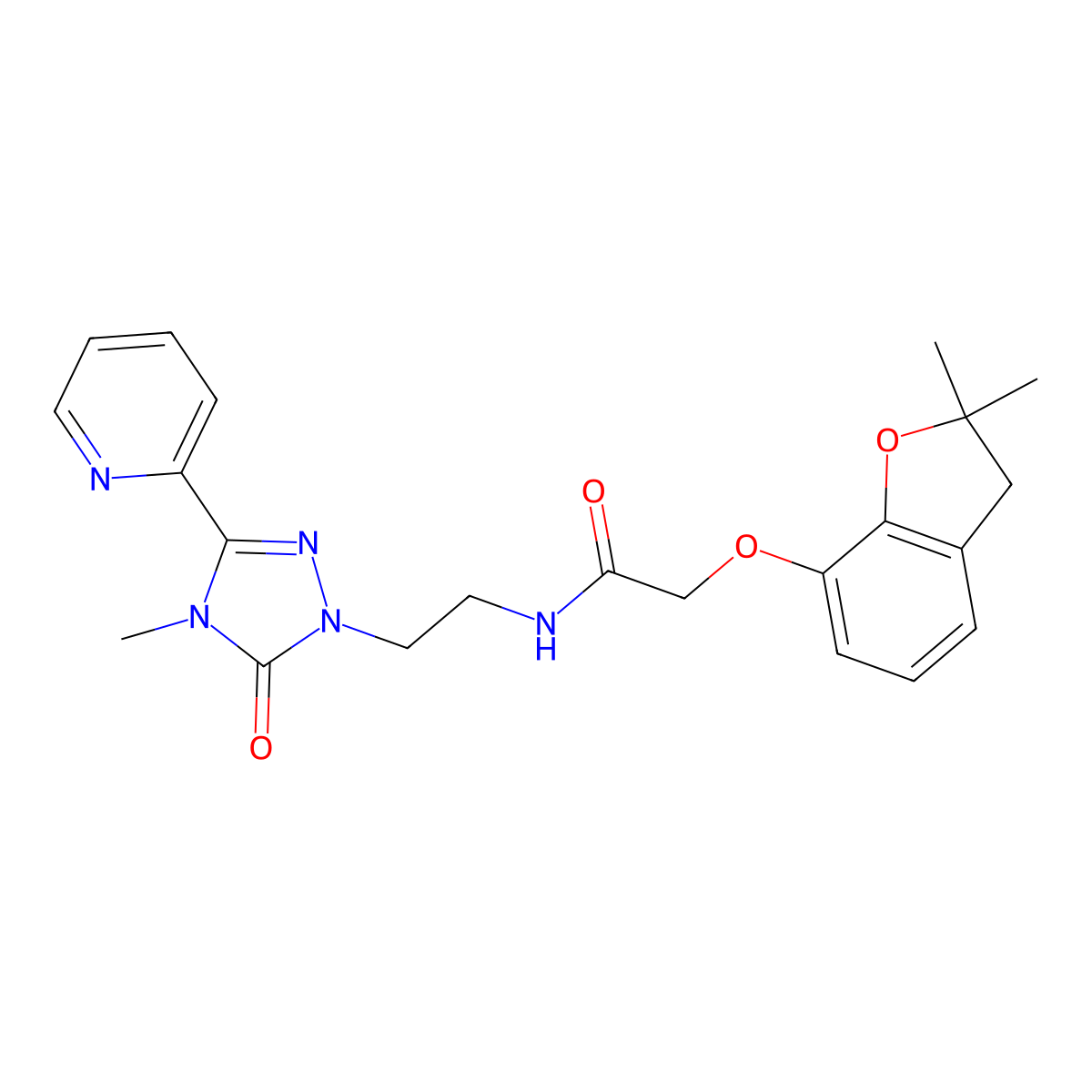 2-((2,2-dimethyl-2,3-dihydrobenzofuran-7-yl)oxy)-N-(2-(4-methyl-5-oxo-3-(pyridin-2-yl)-4,5-dihydro-1H-1,2,4-triazol-1-yl)ethyl)acetamide molecular structure, CAS 1396881-80-3