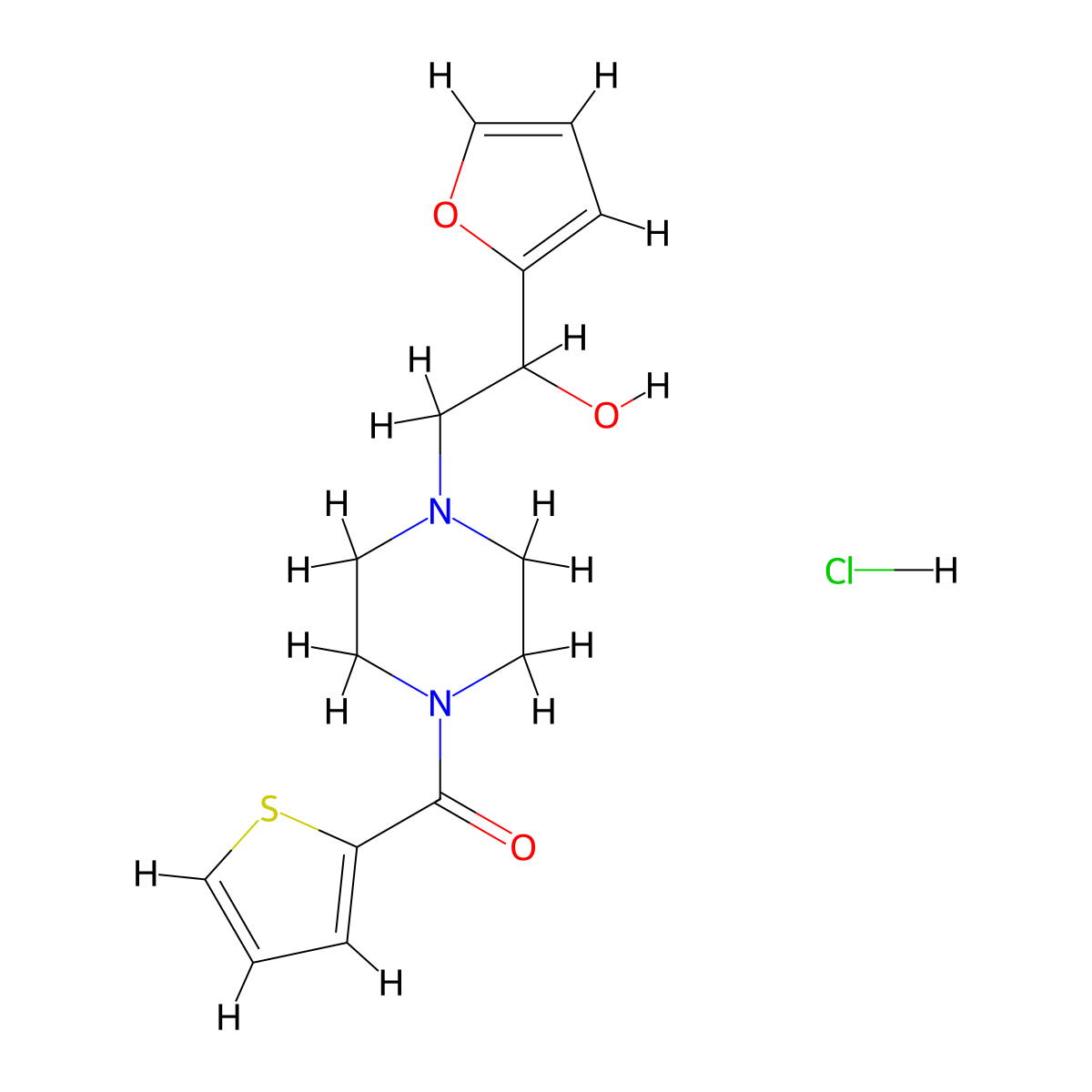 (4-(2-(Furan-2-yl)-2-hydroxyethyl)piperazin-1-yl)(thiophen-2-yl)methanone hydrochloride molecular structure, CAS 1396881-82-5