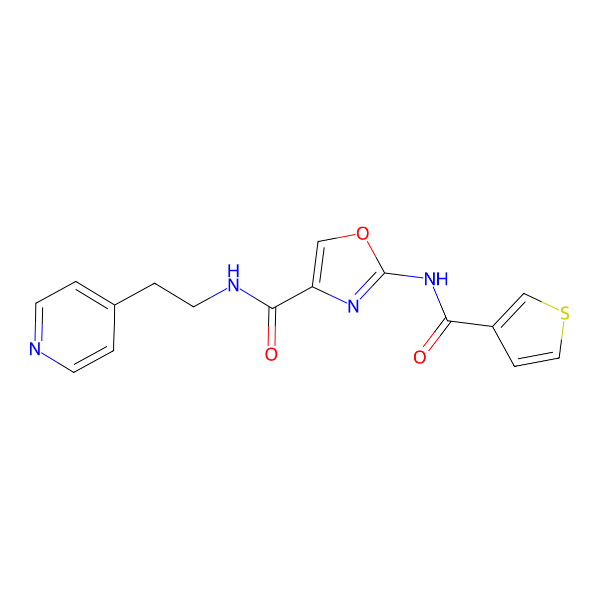 N-(2-(pyridin-4-yl)ethyl)-2-(thiophene-3-carboxamido)oxazole-4-carboxamide molecular structure, CAS 1396881-83-6