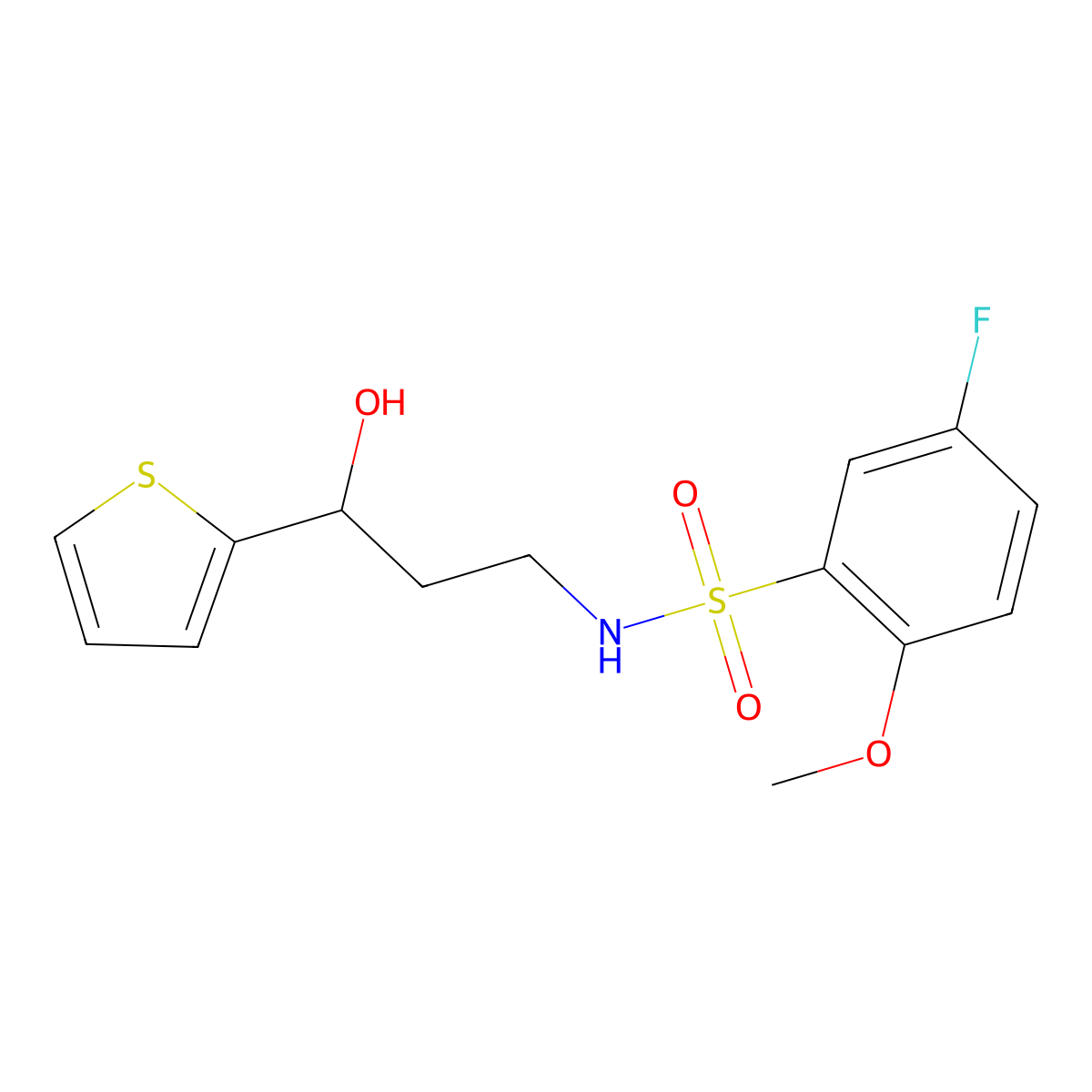 5-fluoro-N-(3-hydroxy-3-(thiophen-2-yl)propyl)-2-methoxybenzenesulfonamide molecular structure, CAS 1396881-86-9