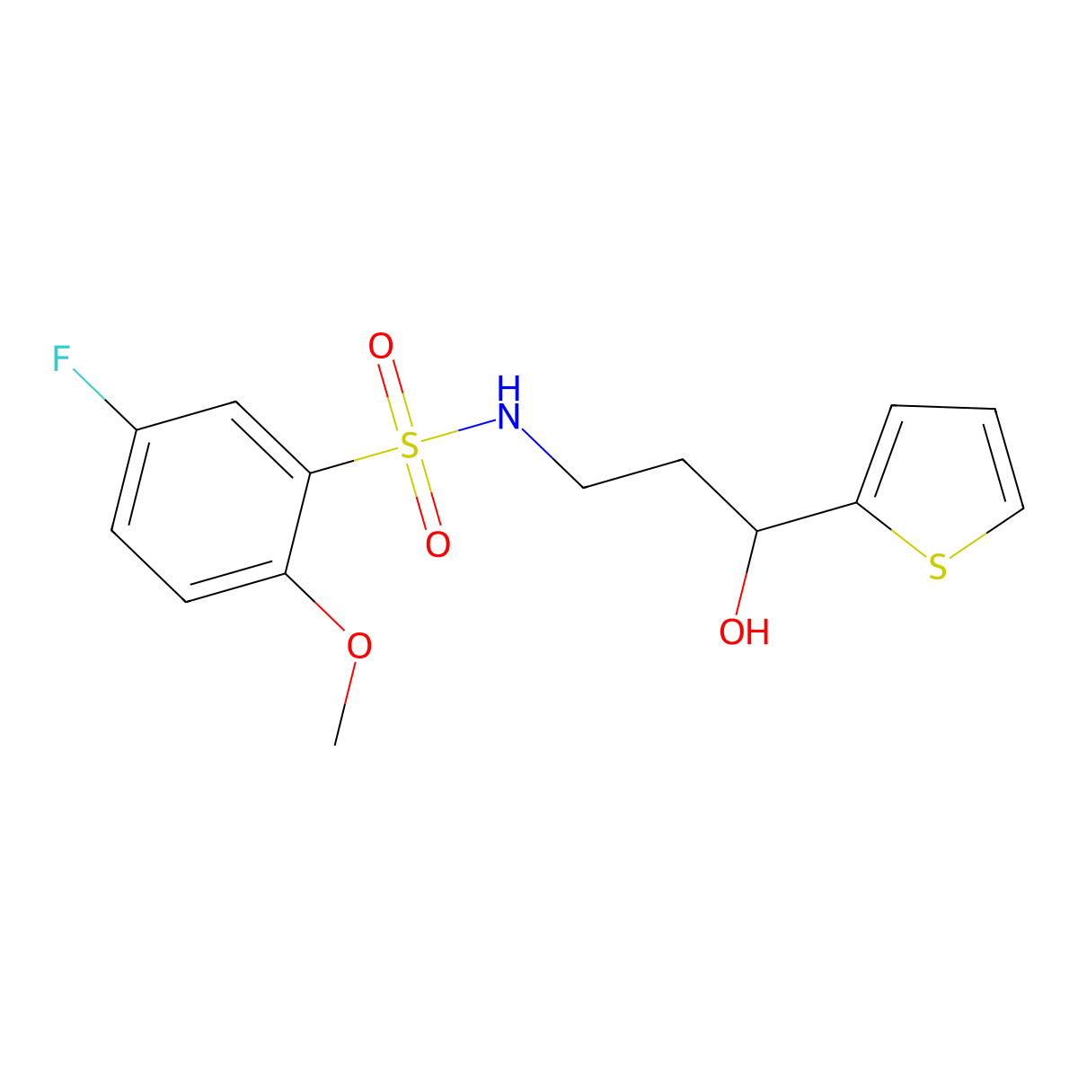 5-fluoro-N-(3-hydroxy-3-(thiophen-2-yl)propyl)-2-methoxybenzenesulfonamide molecular structure, CAS 1396881-86-9