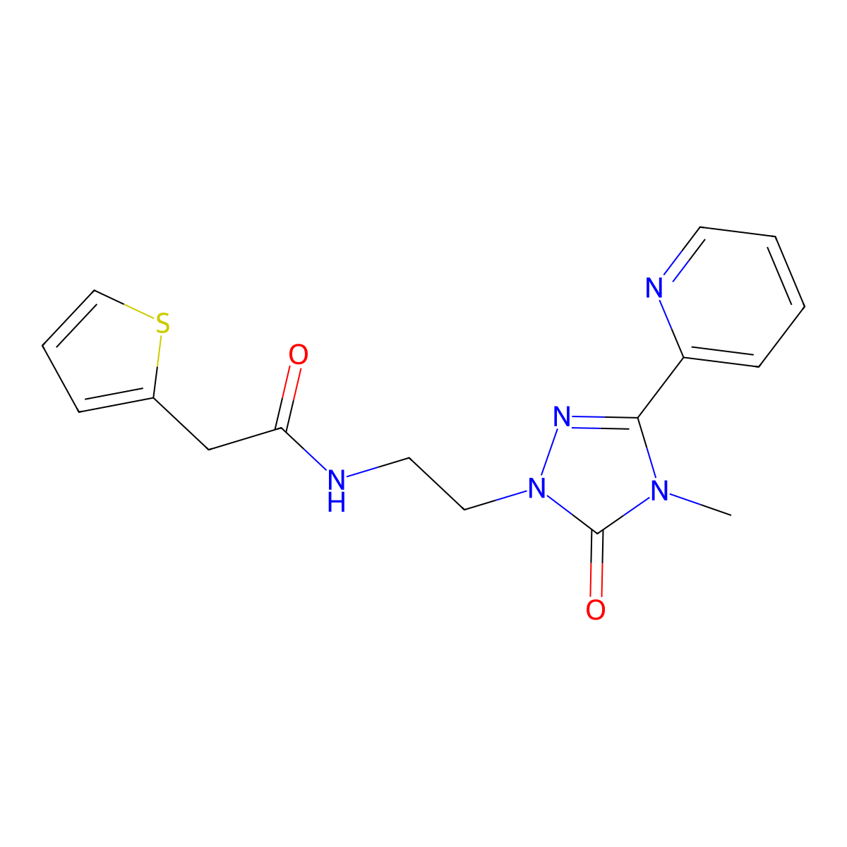 N-{2-[4-methyl-5-oxo-3-(pyridin-2-yl)-4,5-dihydro-1H-1,2,4-triazol-1-yl]ethyl}-2-(thiophen-2-yl)acetamide molecular structure, CAS 1396881-87-0
